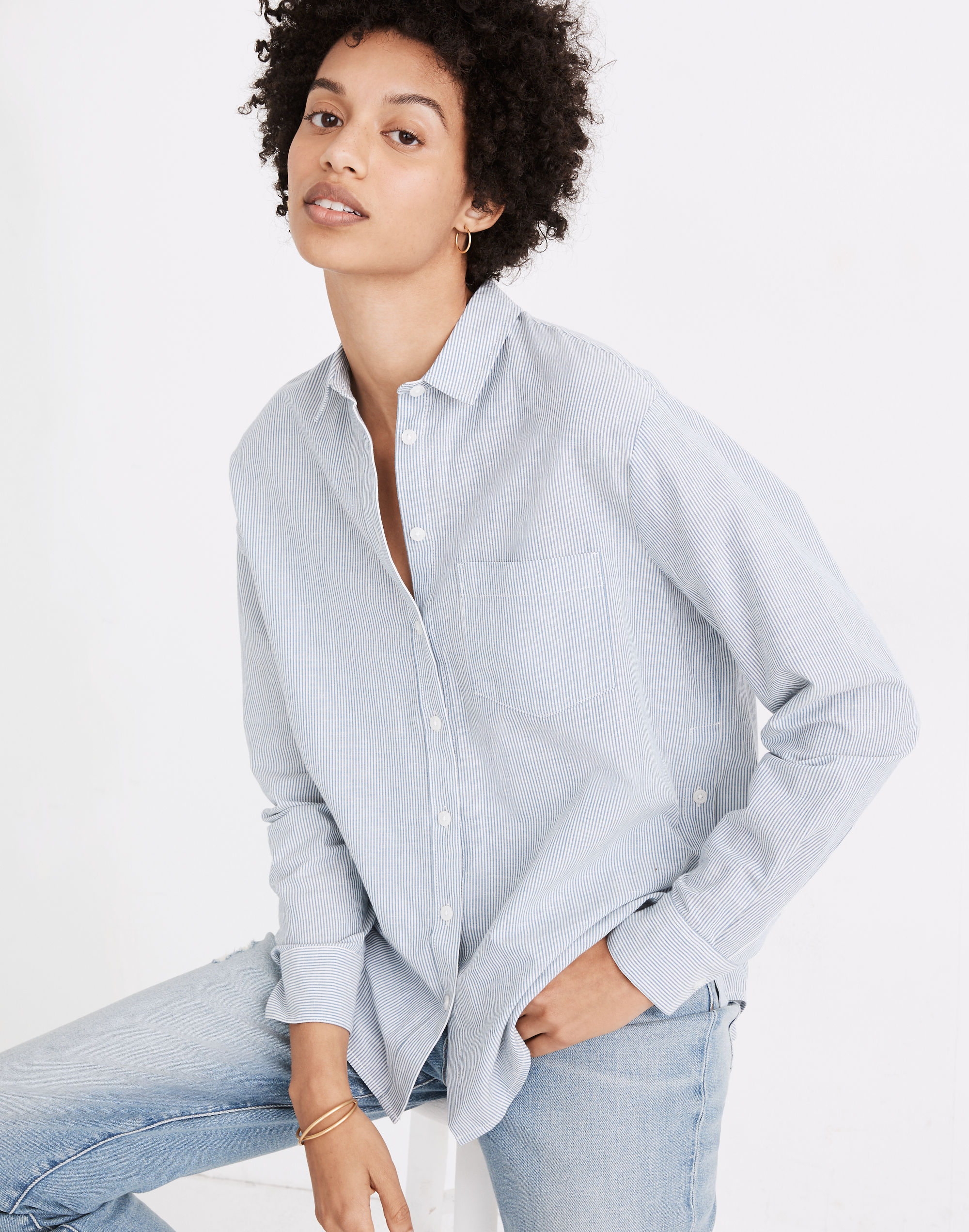 Side-Button Oversized Ex-Boyfriend Shirt in Stripe