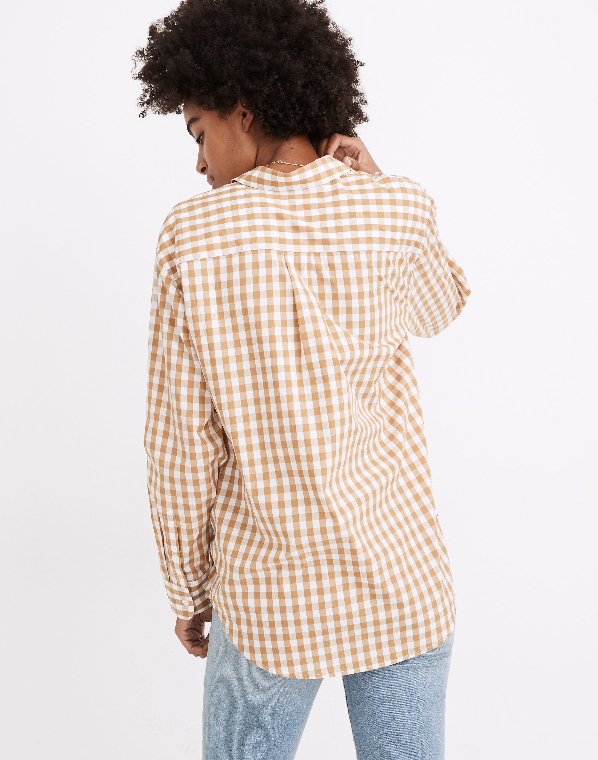Side-Button Oversized Ex-Boyfriend Shirt in Gingham Check
