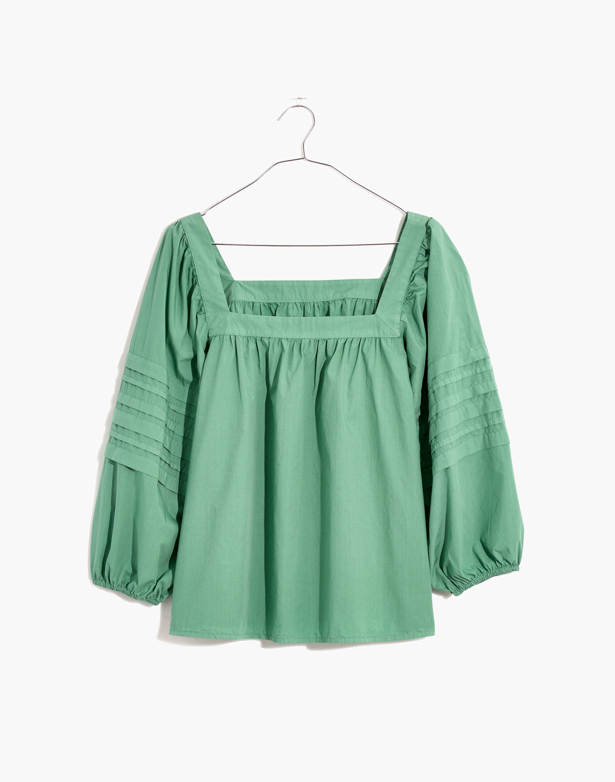 Square-Neck Pleat-Sleeve Top