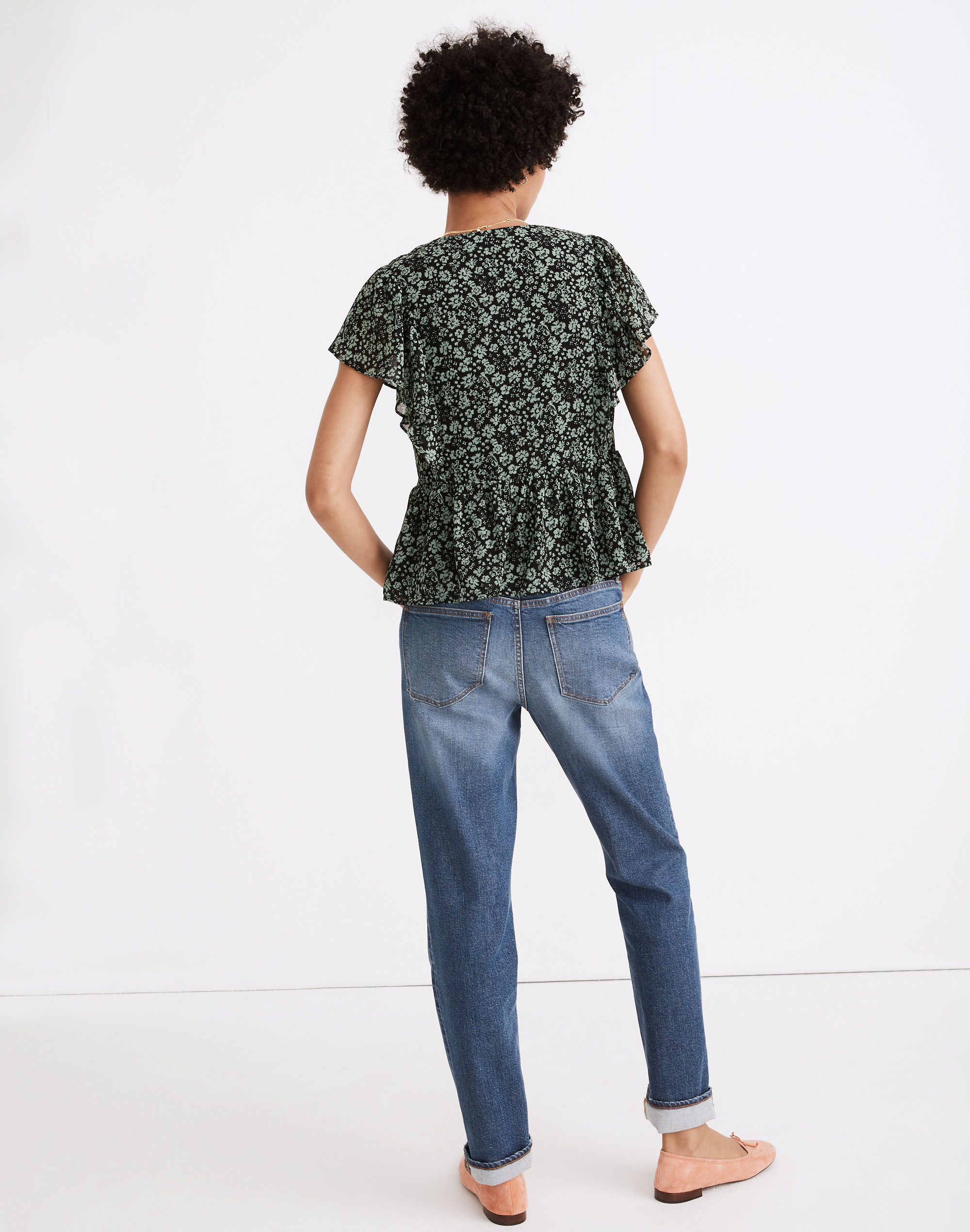 Georgette Ruffle-Sleeve Peplum Top in Fleur Field