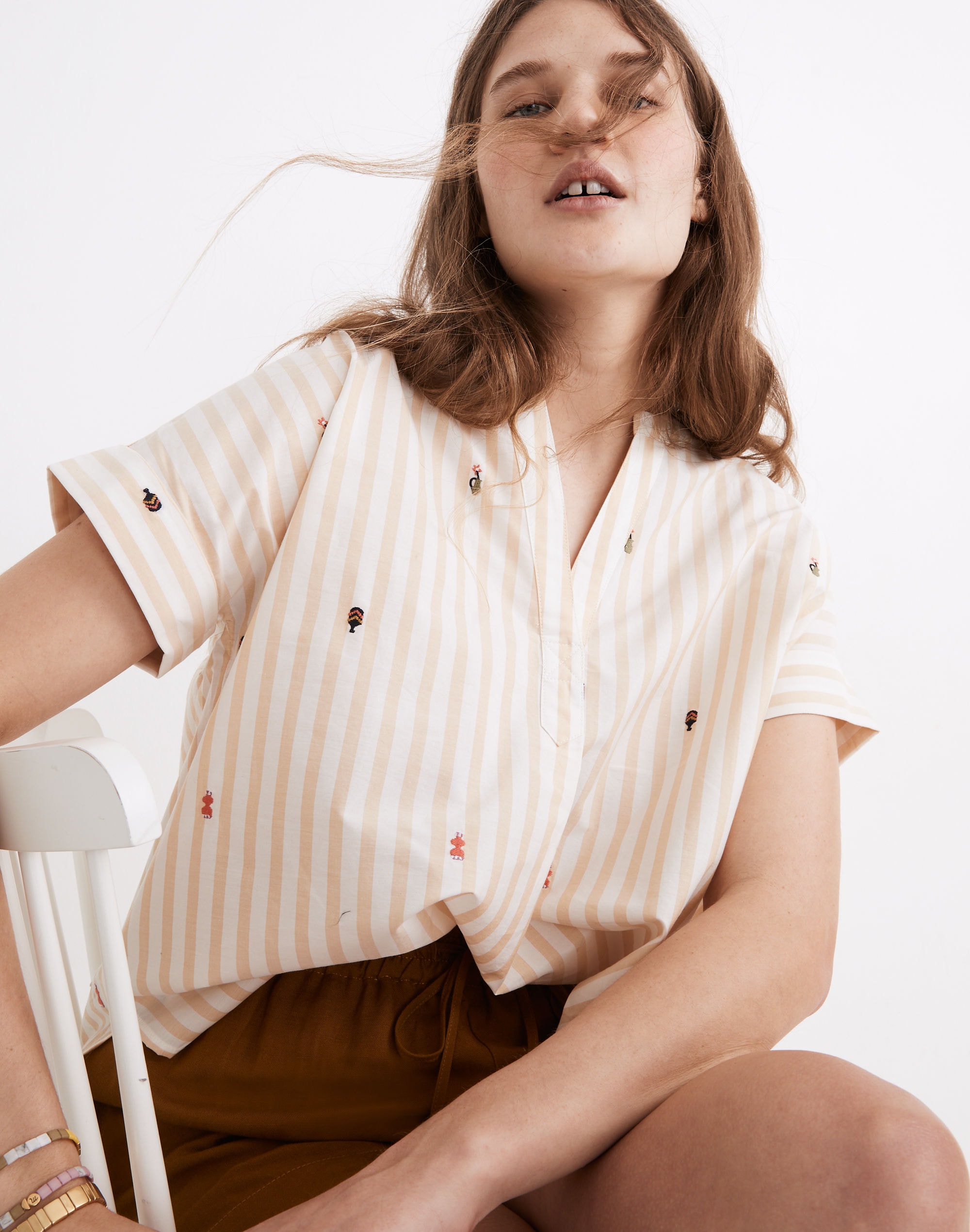embroidered lakeline popover shirt in stripe