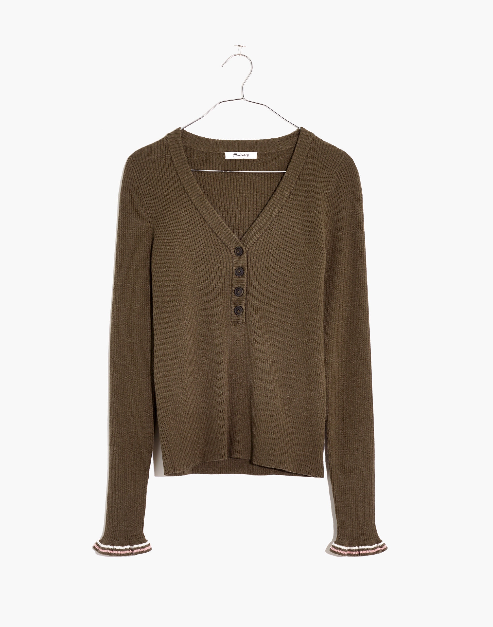 Ruffle-Cuff Henley Sweater