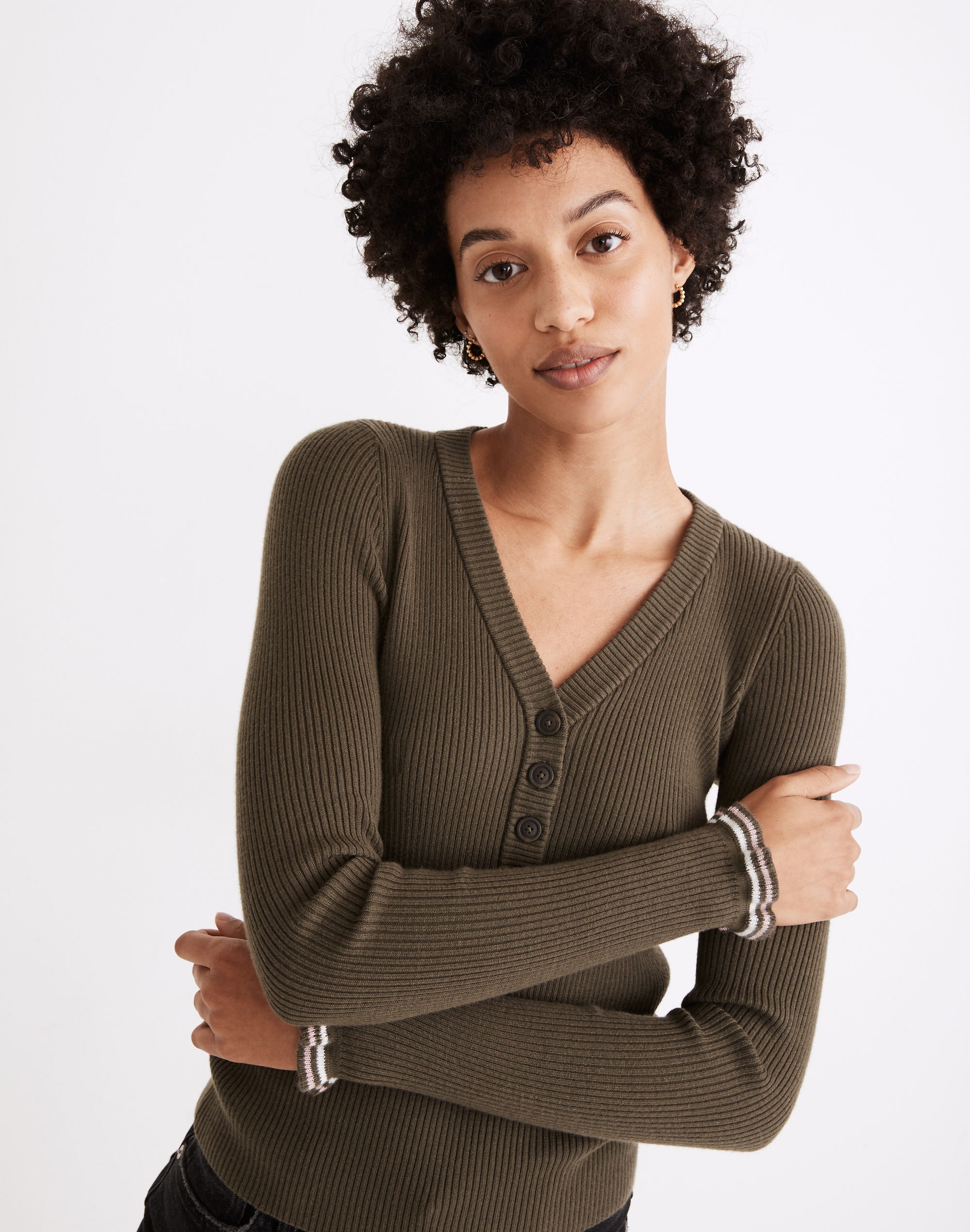 ruffle-cuff henley sweater