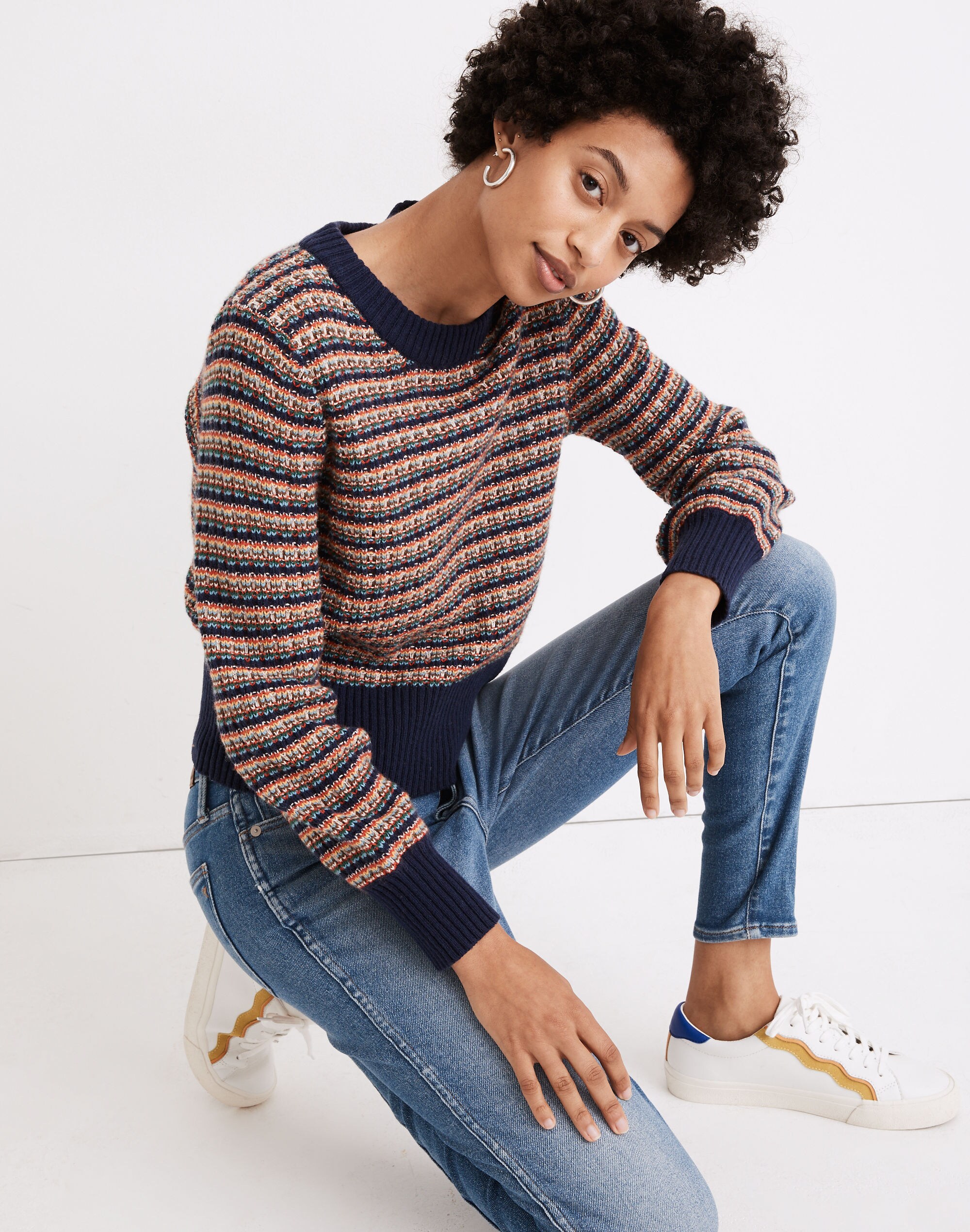 striped tensley pullover sweater in cotton-merino yarn
