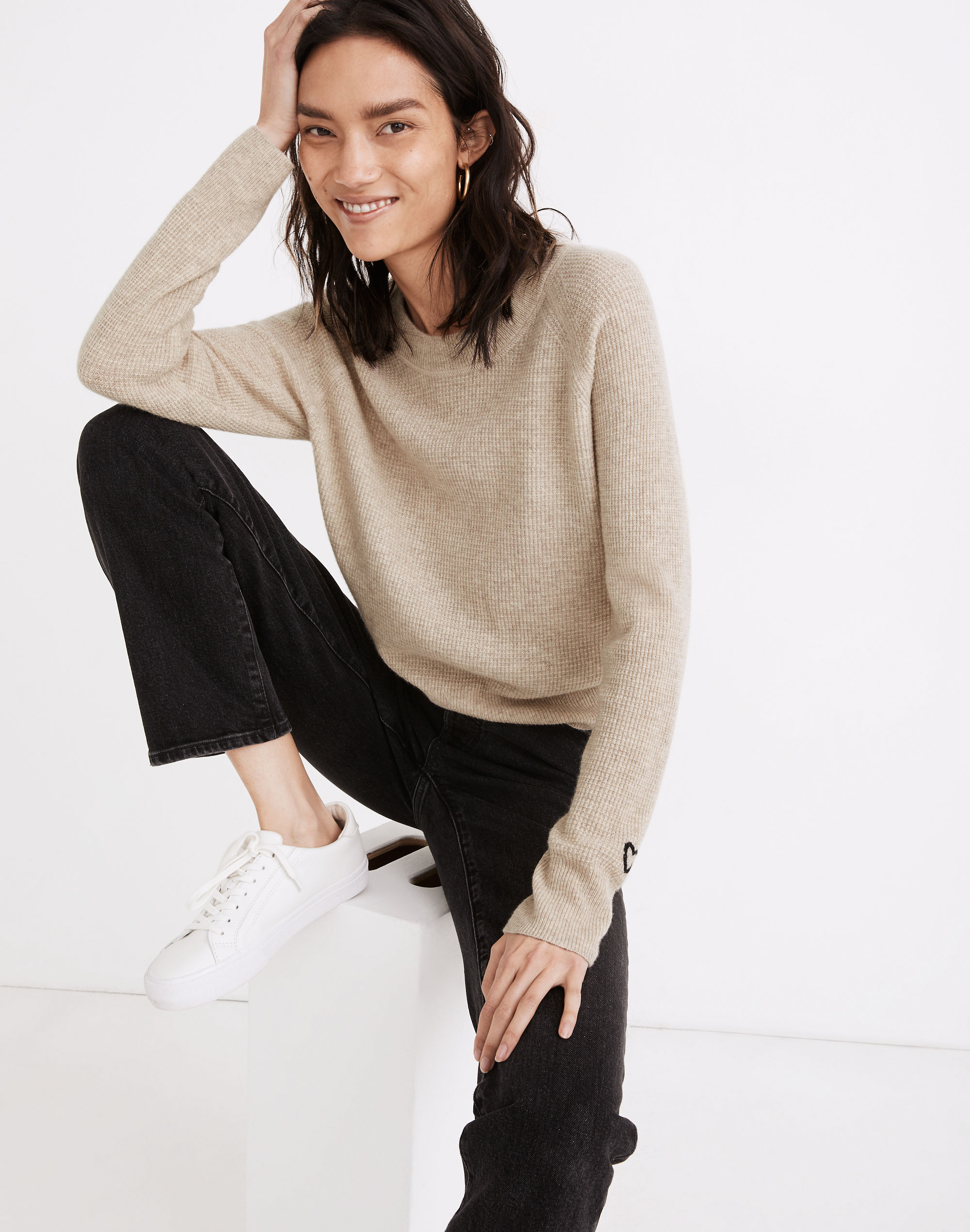 Heart Embroidered (Re)sponsible Cashmere Shrunken Sweatshirt