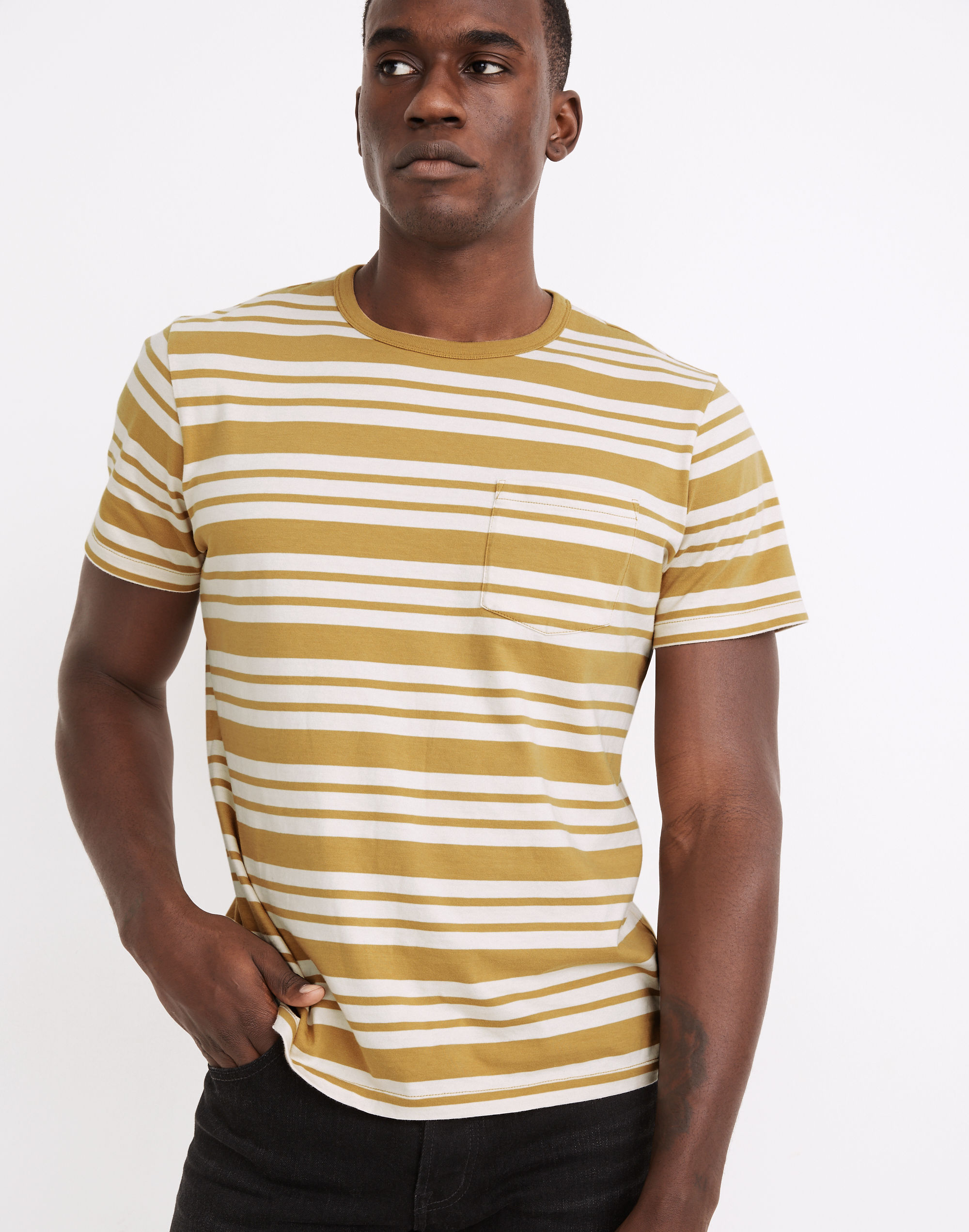 Allday Crewneck Pocket Tee in Dover Stripe