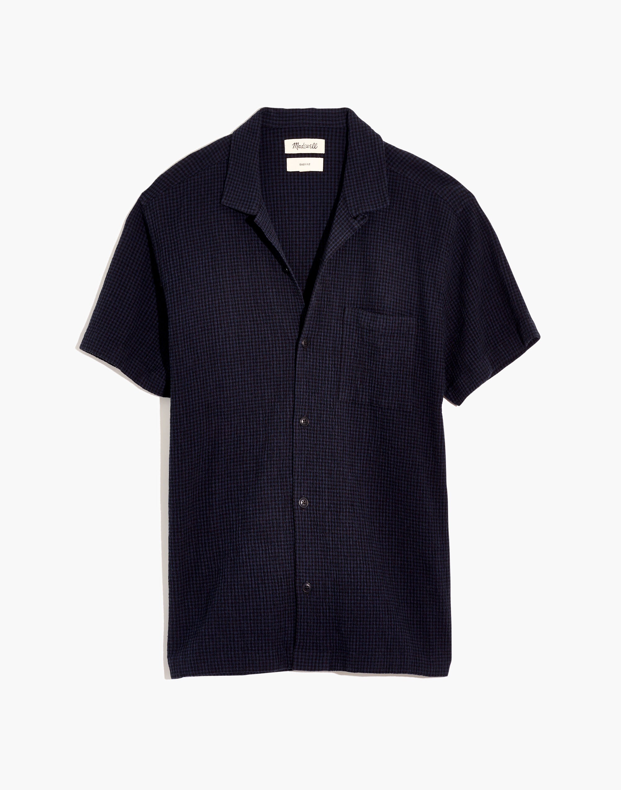 Easy Short-Sleeve Camp Shirt in Textural Check