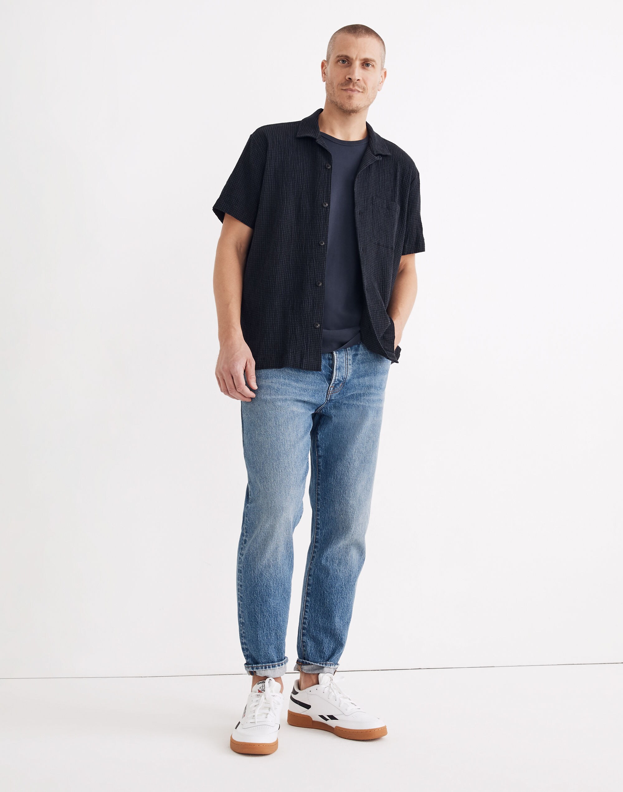 Easy Short-Sleeve Camp Shirt in Textural Check