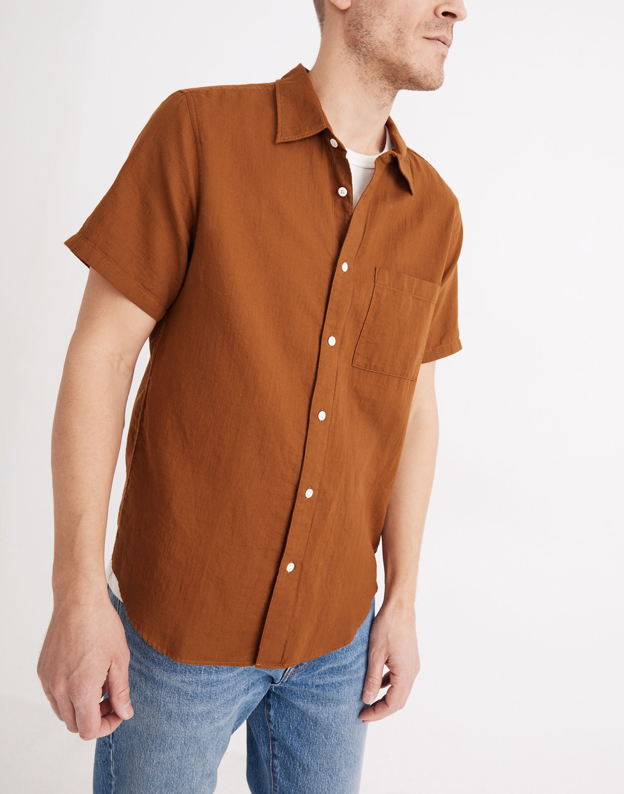 Textured Cotton Perfect Short-Sleeve Shirt