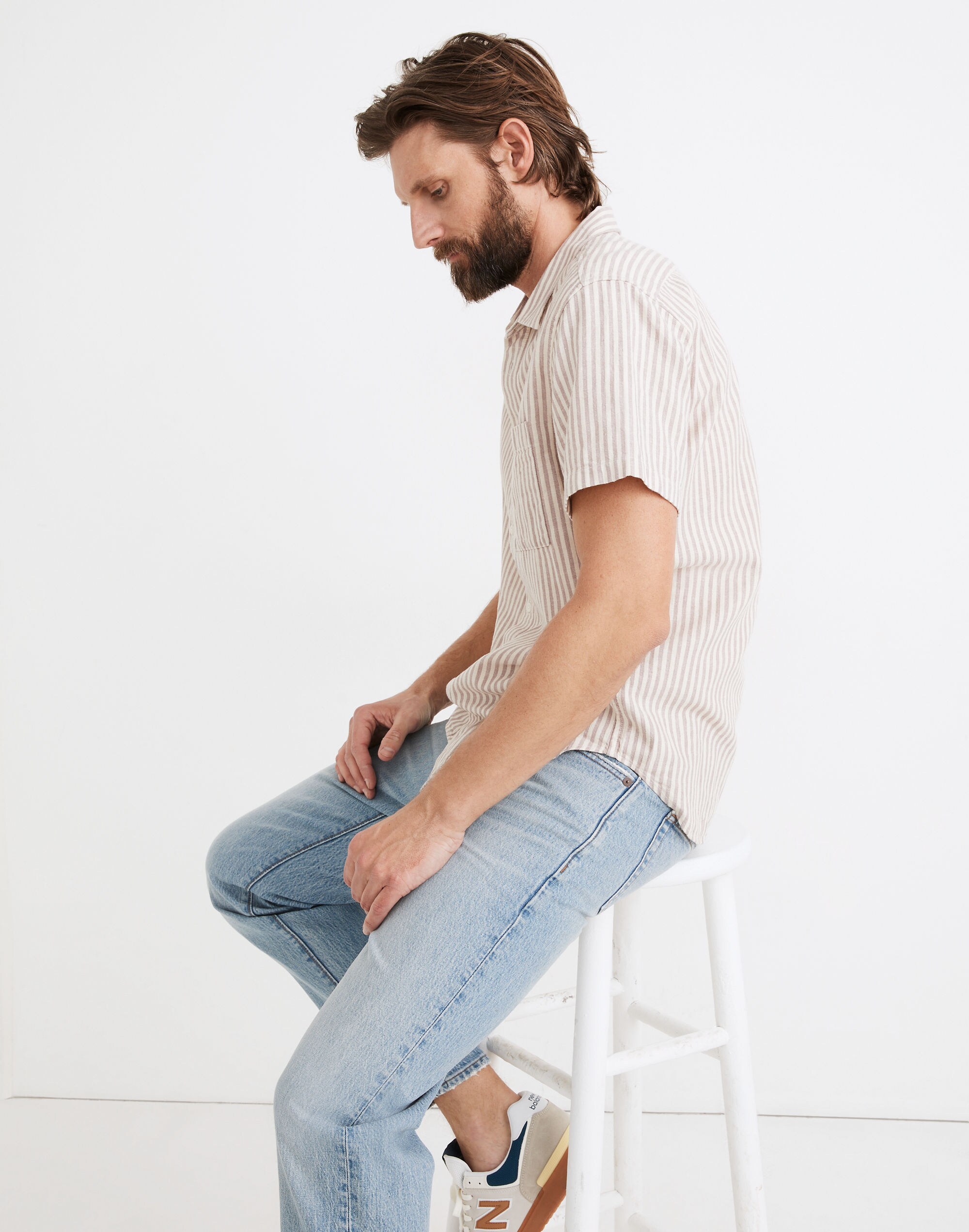Linen-Cotton Perfect Short-Sleeve Shirt in Pattern