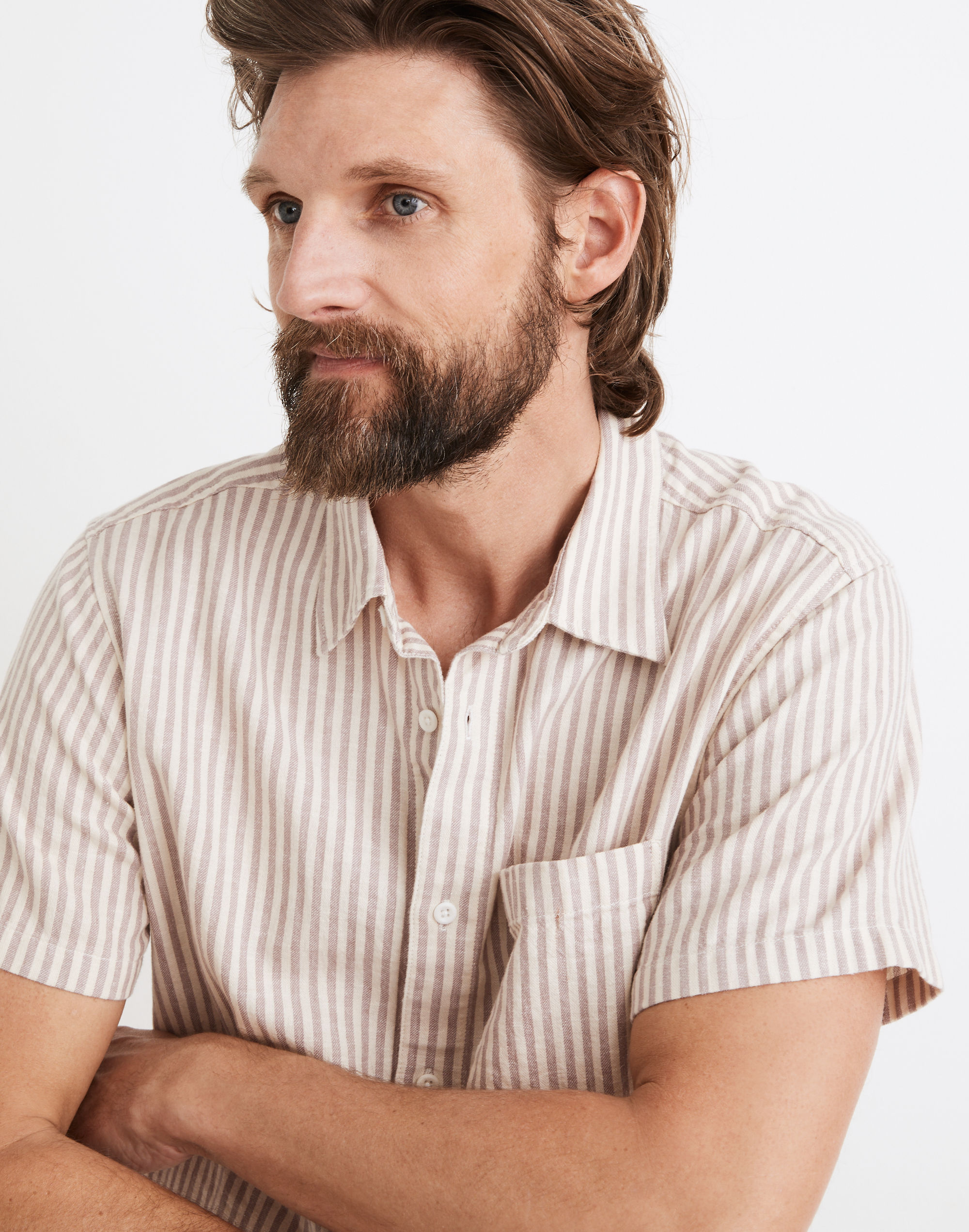 Linen-Cotton Perfect Short-Sleeve Shirt in Pattern