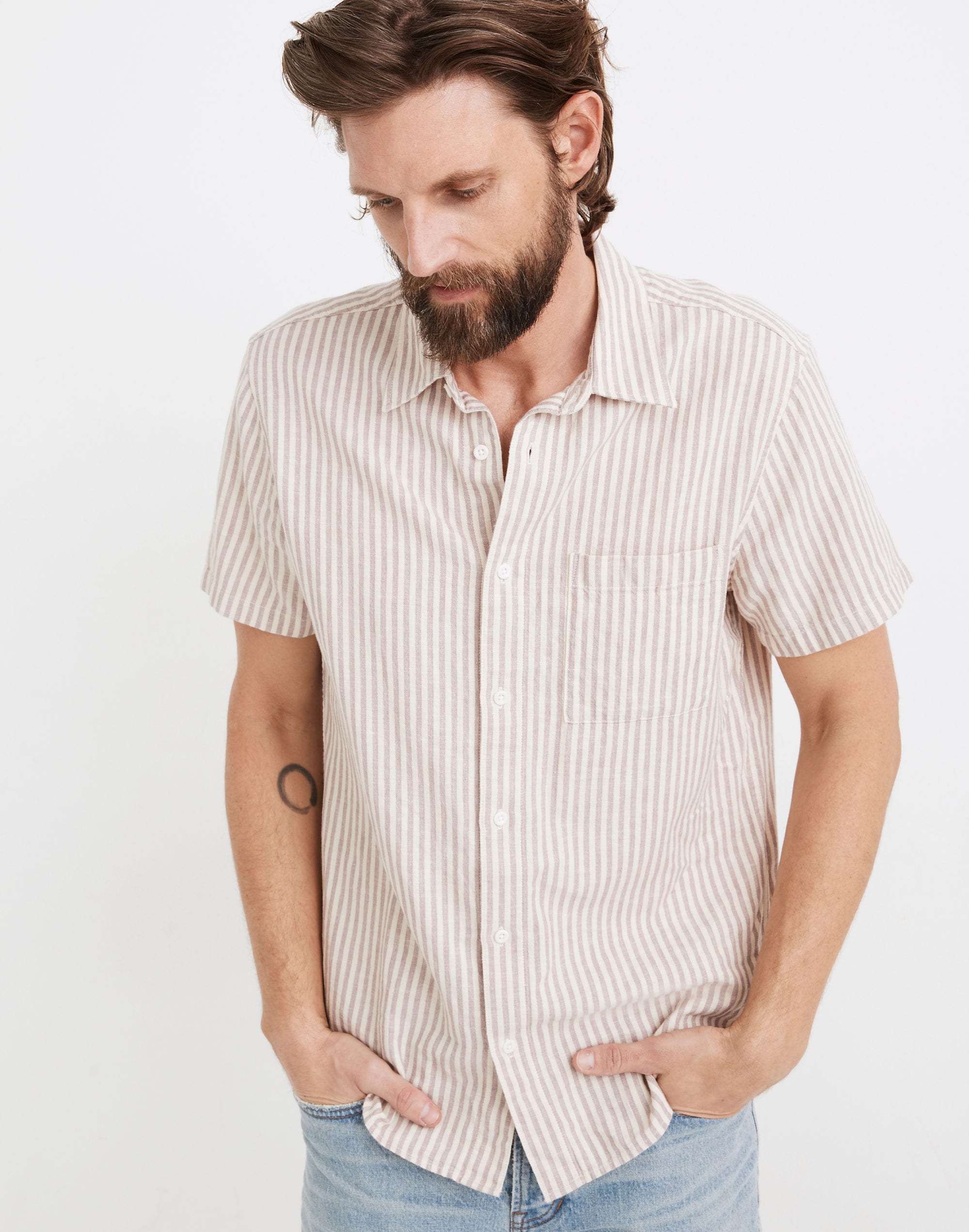 Linen-Cotton Perfect Short-Sleeve Shirt in Pattern