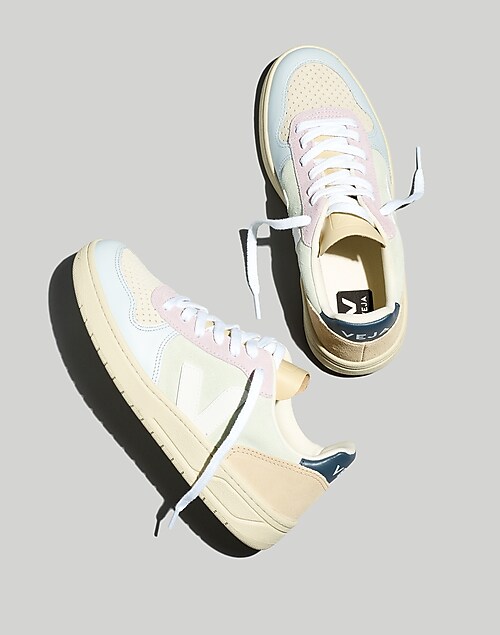 Madewell x Veja™ V-10 Leather Sneakers in Lilac and Neon Orange