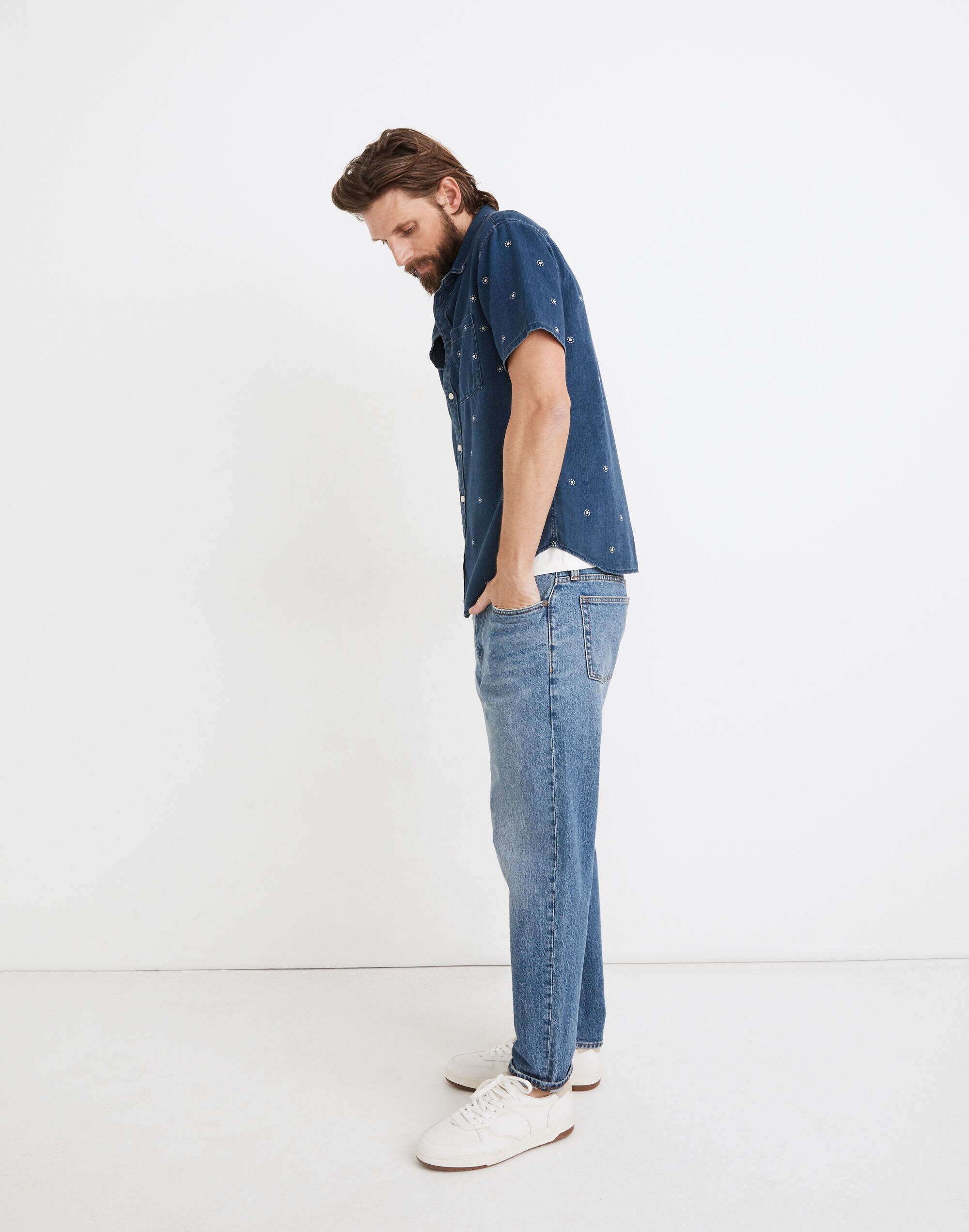 Perfect Short-Sleeve Shirt in Indigo Setting Suns