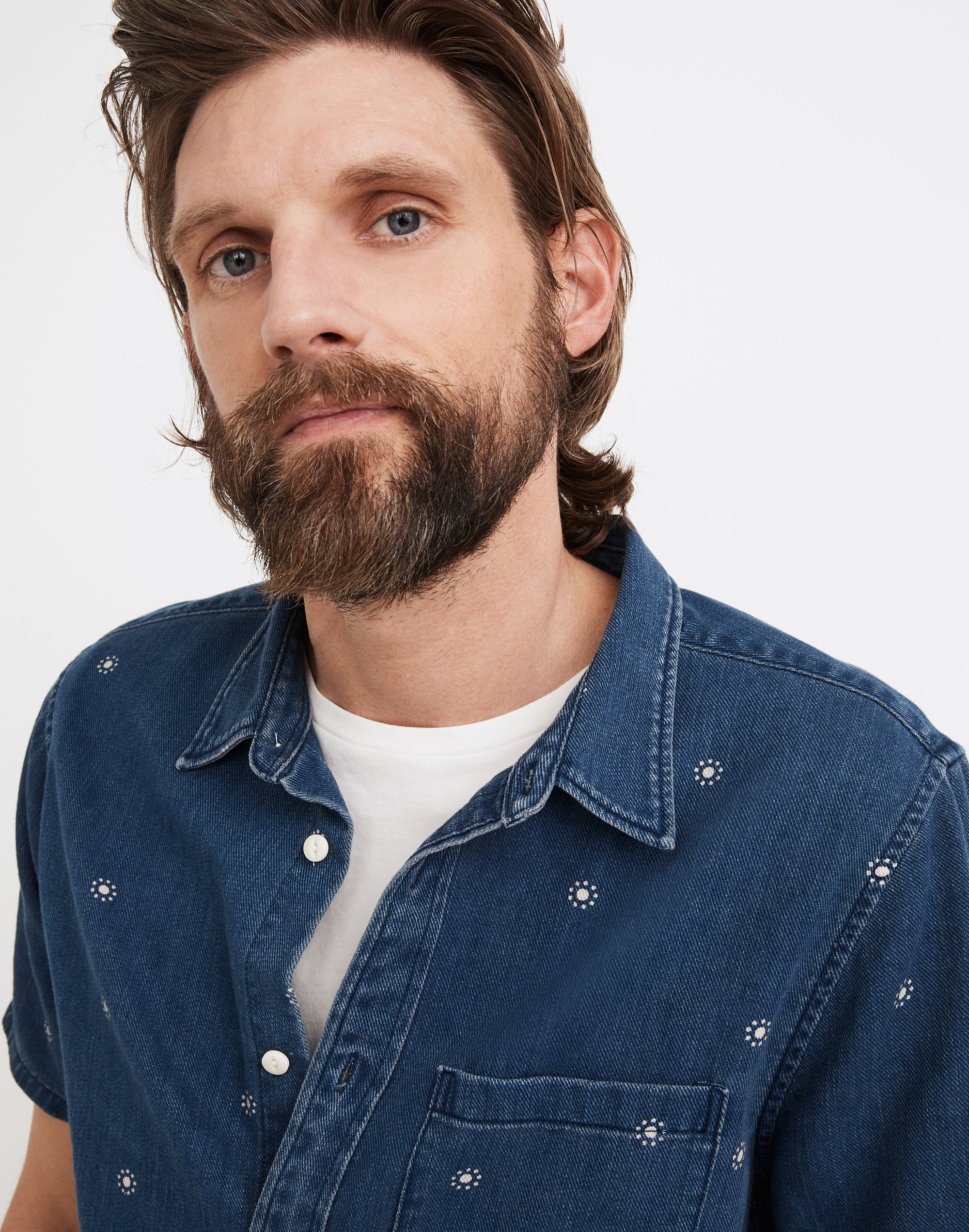 Perfect Short-Sleeve Shirt in Indigo Setting Suns