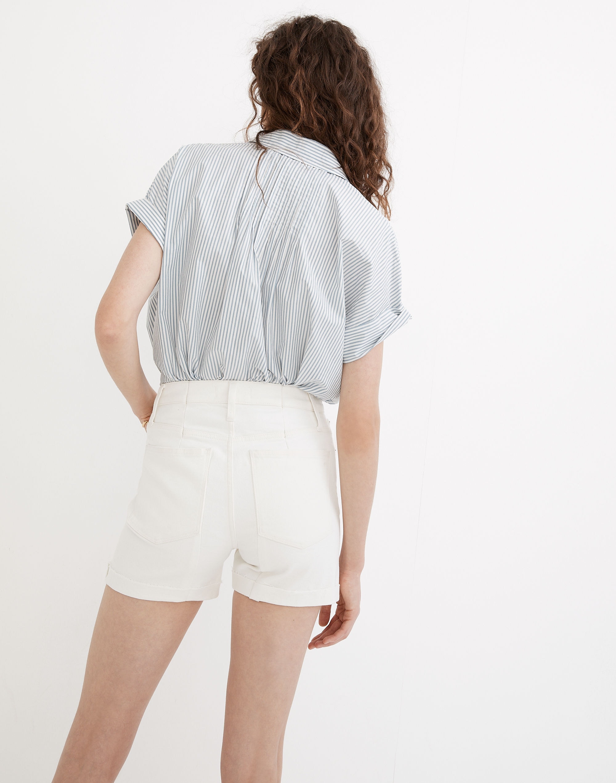 High-Rise Denim Shorts in Tile White