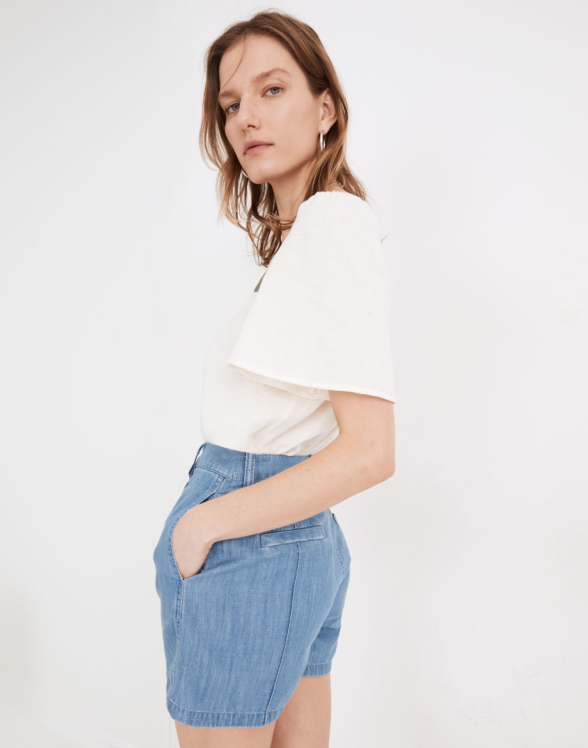 Pintuck Denim Shorts