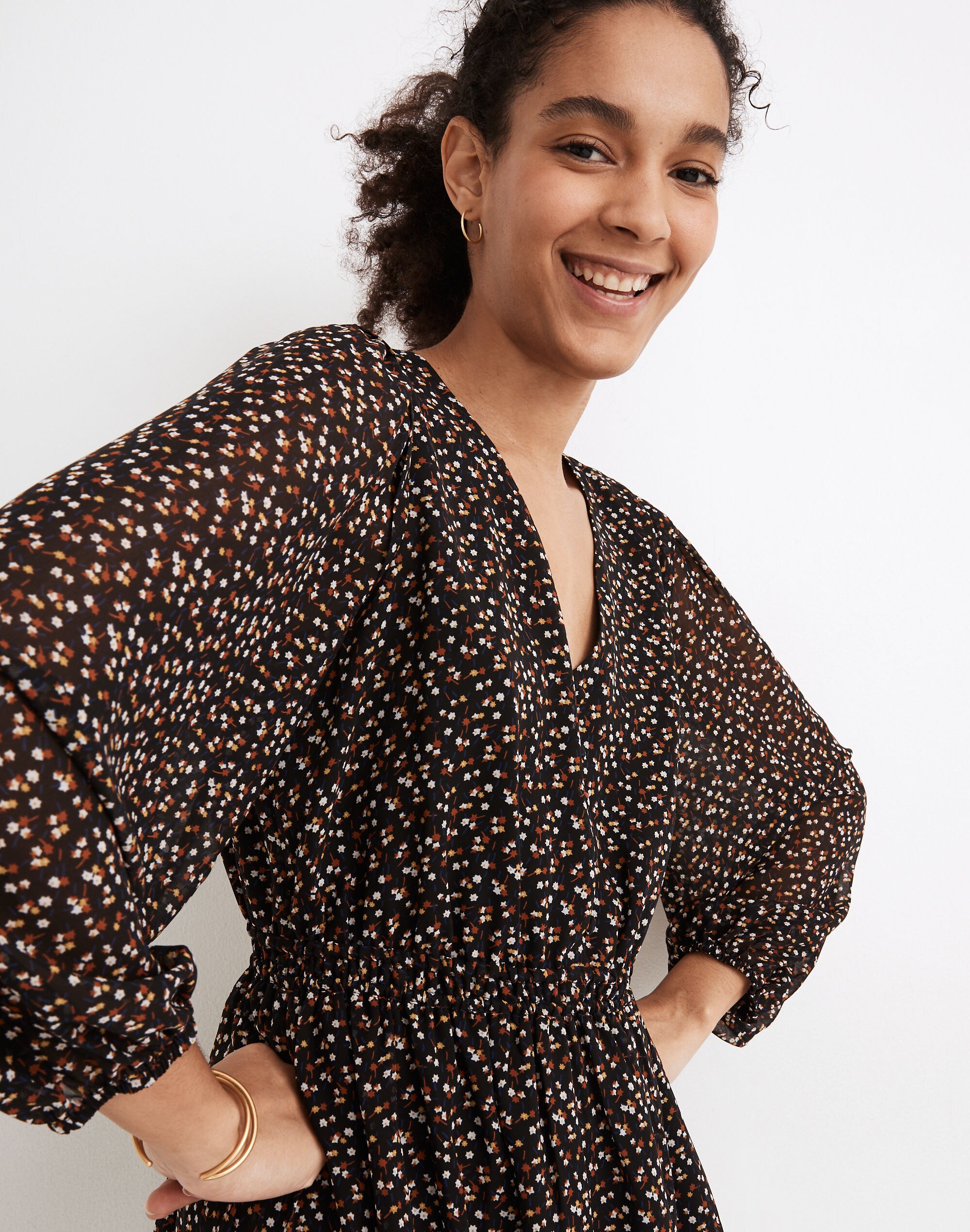 (Re)sourced Georgette Button-Front Mini Dress in Adorable Ditsy