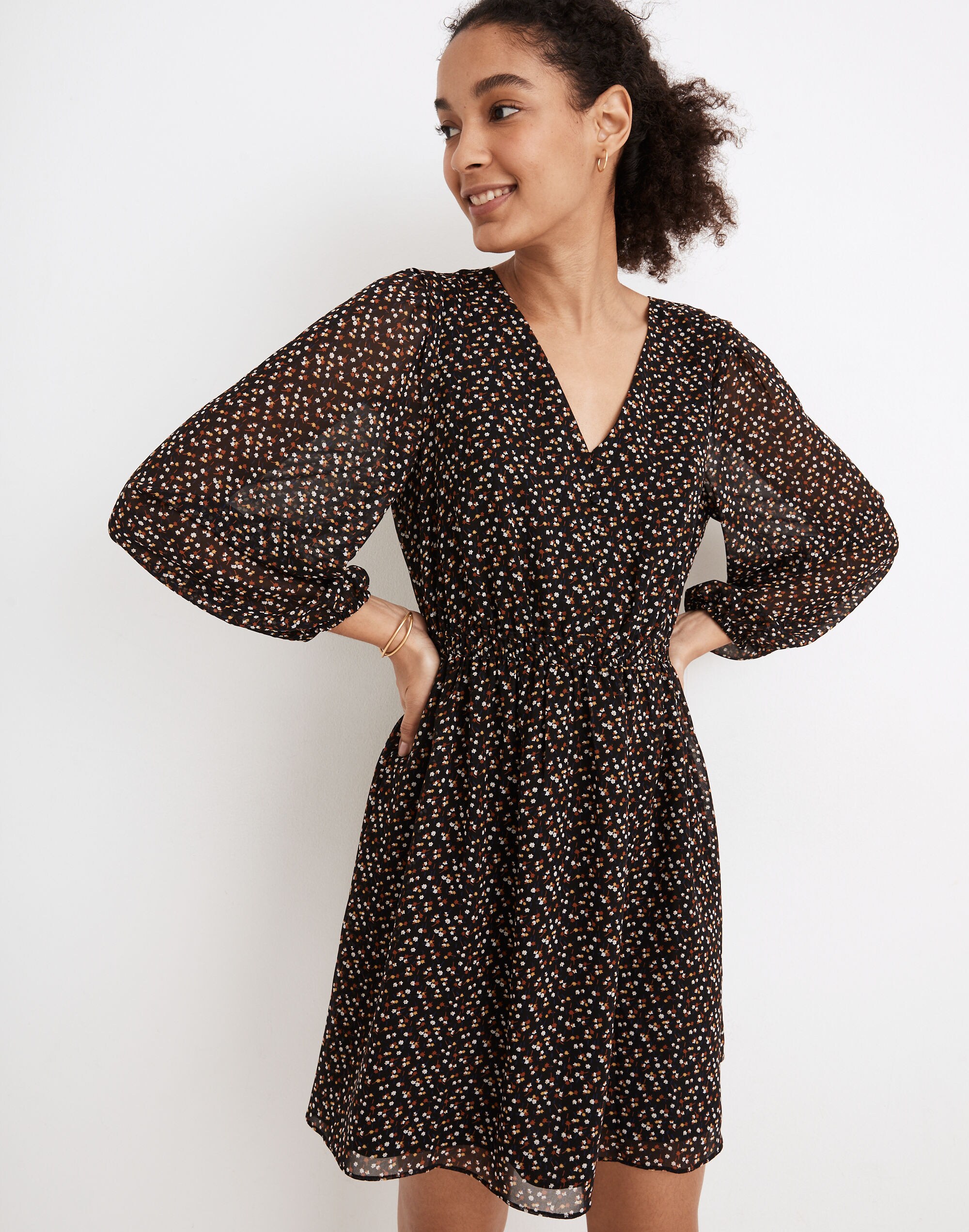 (Re)sourced Georgette Button-Front Mini Dress in Adorable Ditsy