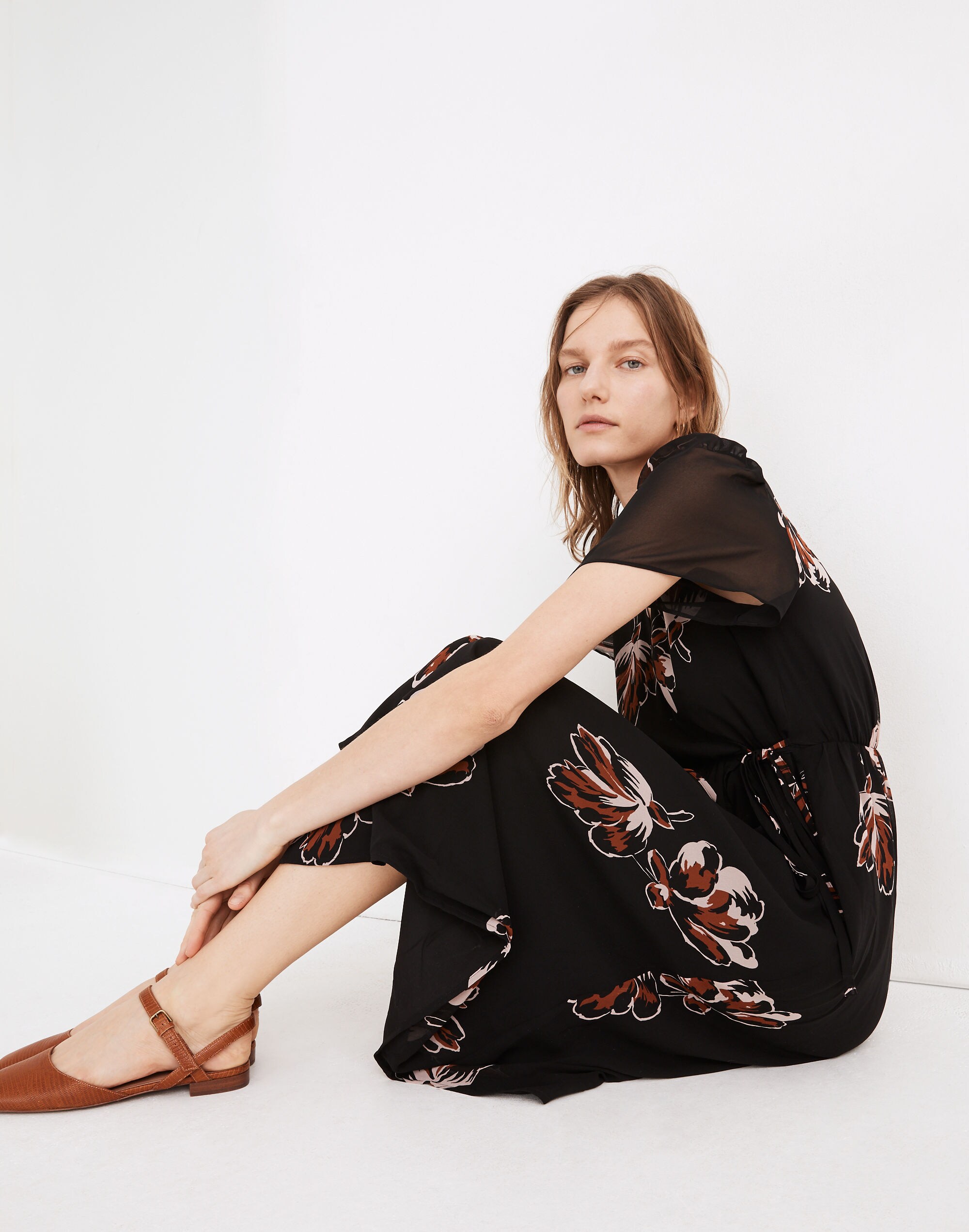 Georgette Tie-Wrap Midi Dress in Duskblossom