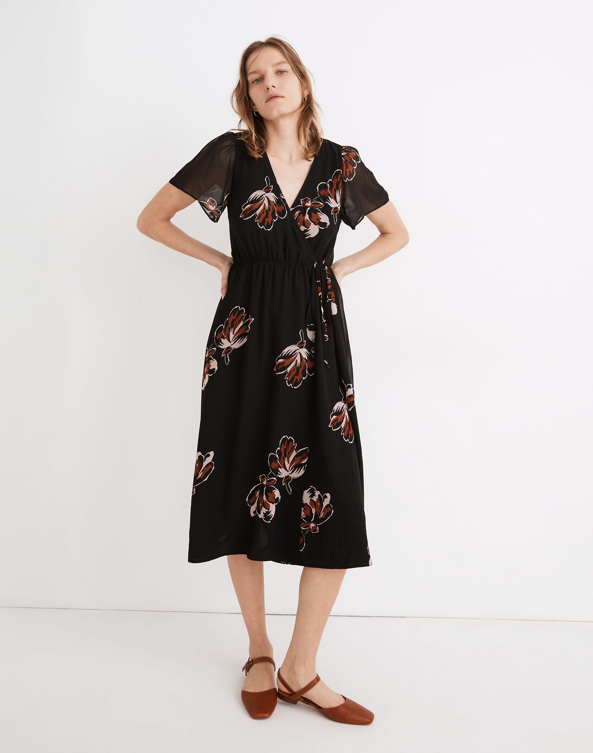 georgette tie-wrap midi dress in duskblossom