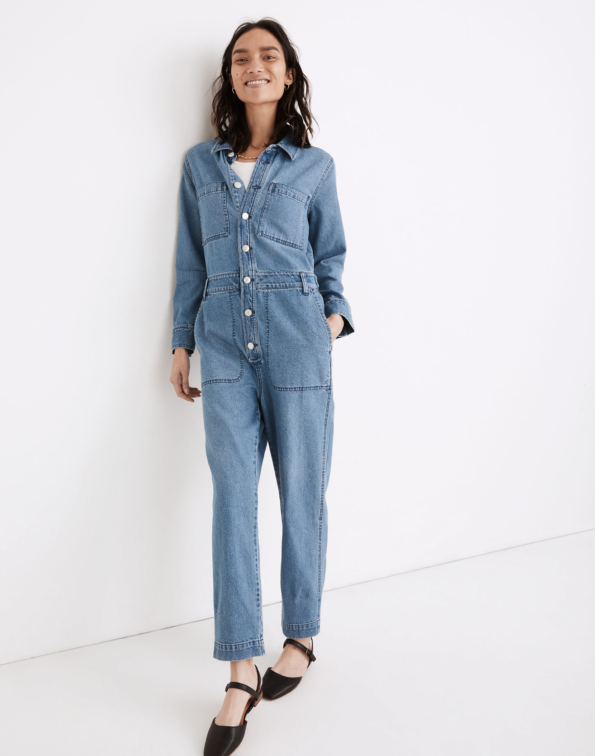 Denim Relaxed Coverall Jumpsuit in Glenroy Wash