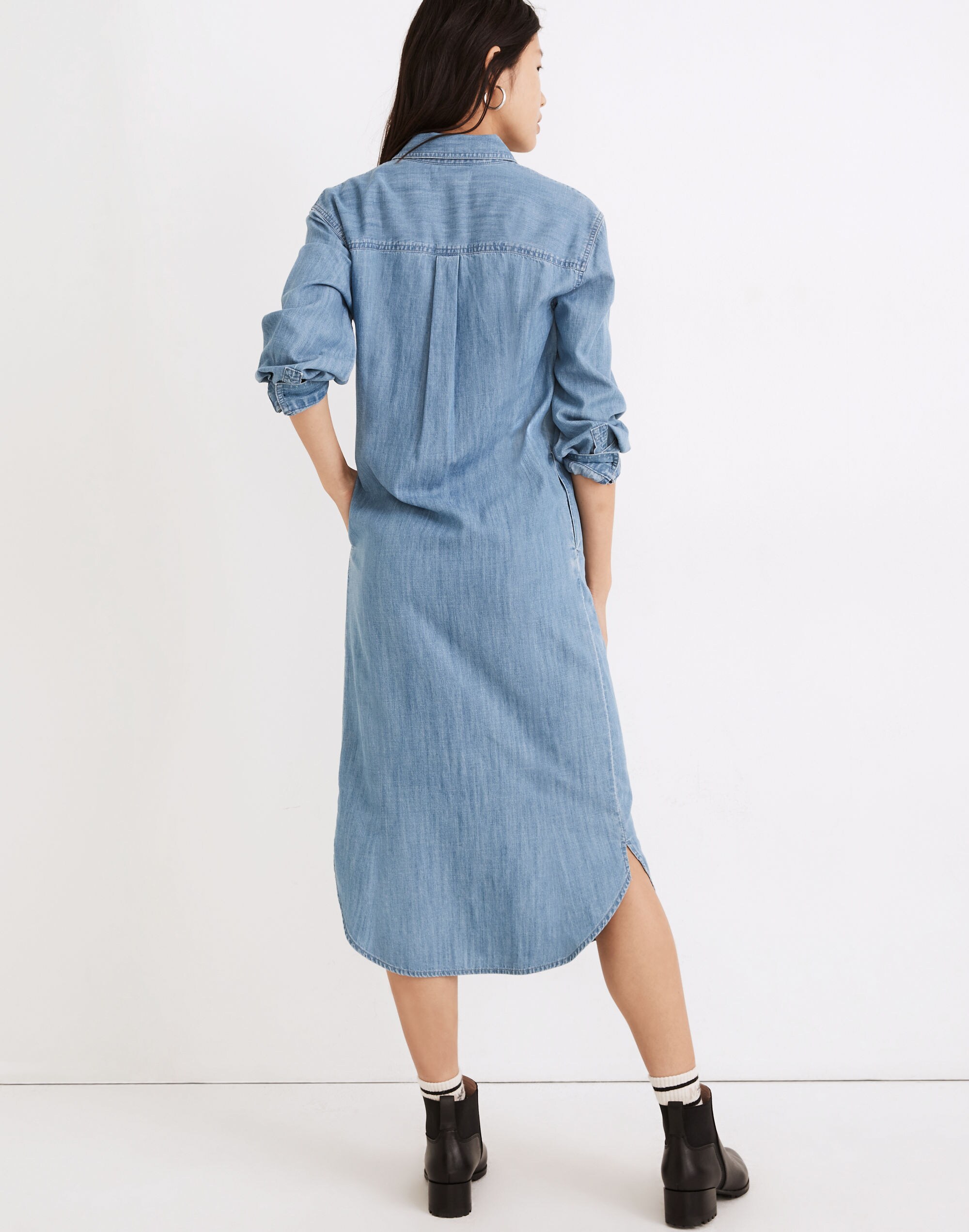 Denim Utility Popover Dress in Midhurst Wash