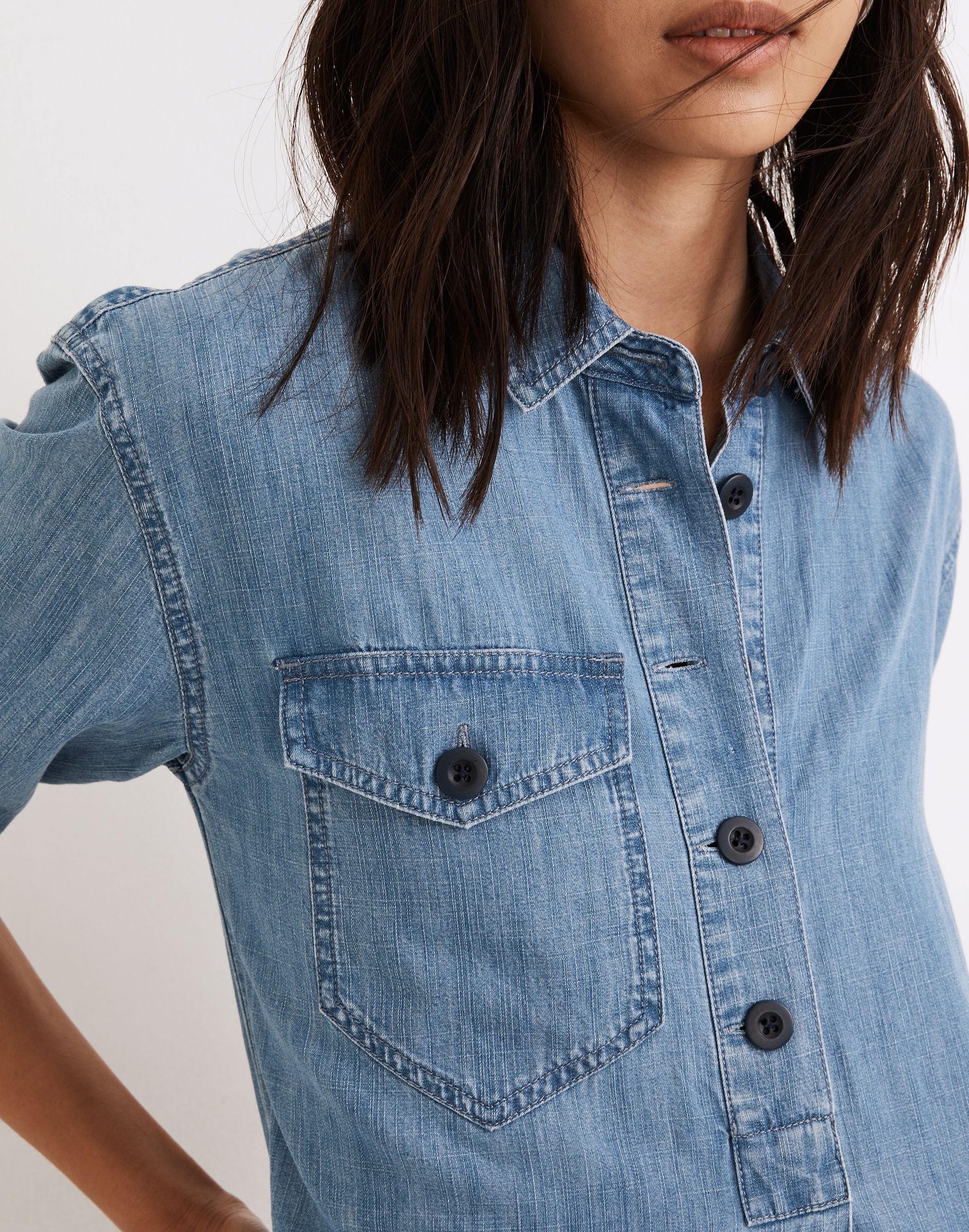 Denim Utility Popover Dress in Midhurst Wash