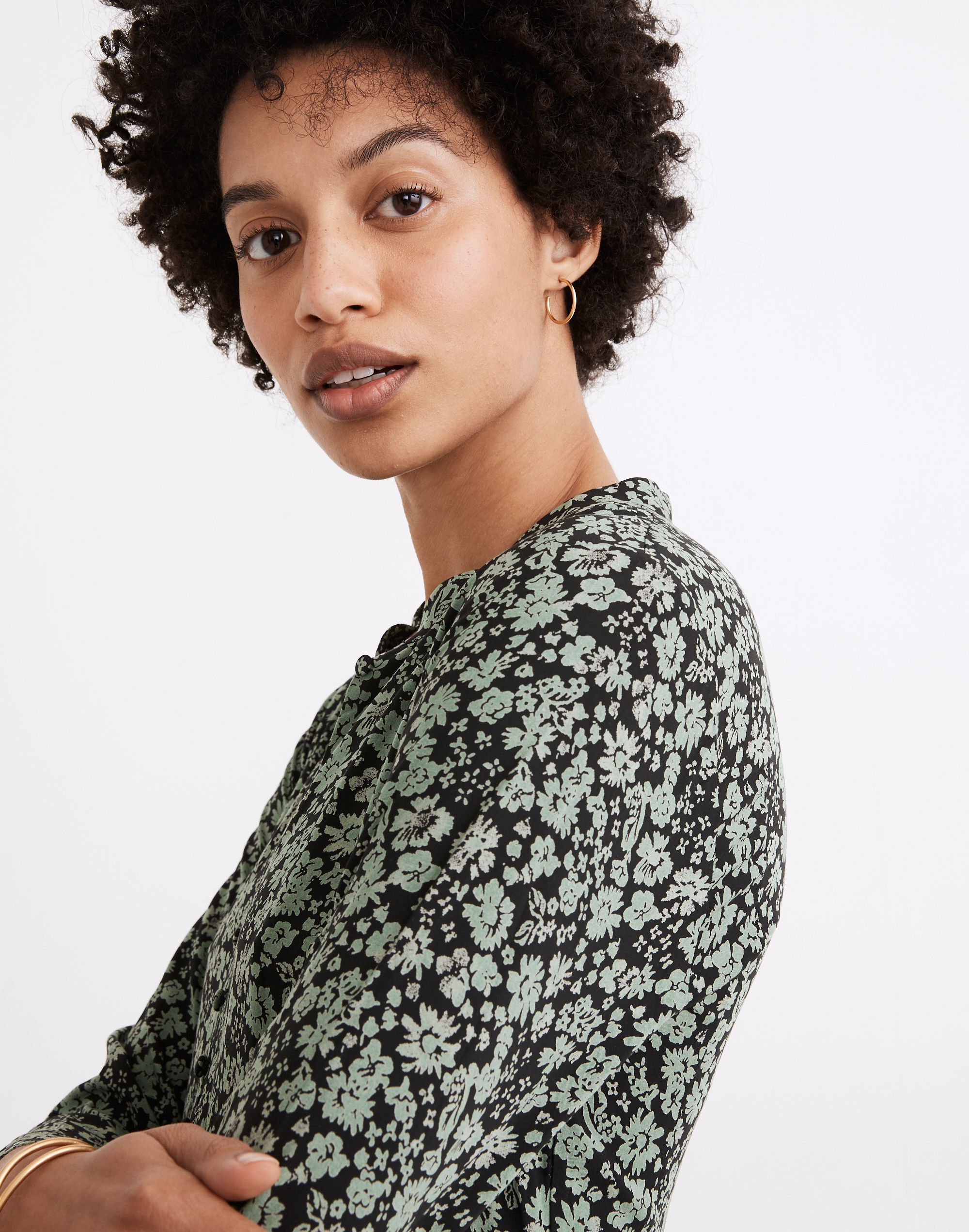 Petite Button-Front Tiered Midi Dress in Fleur Field