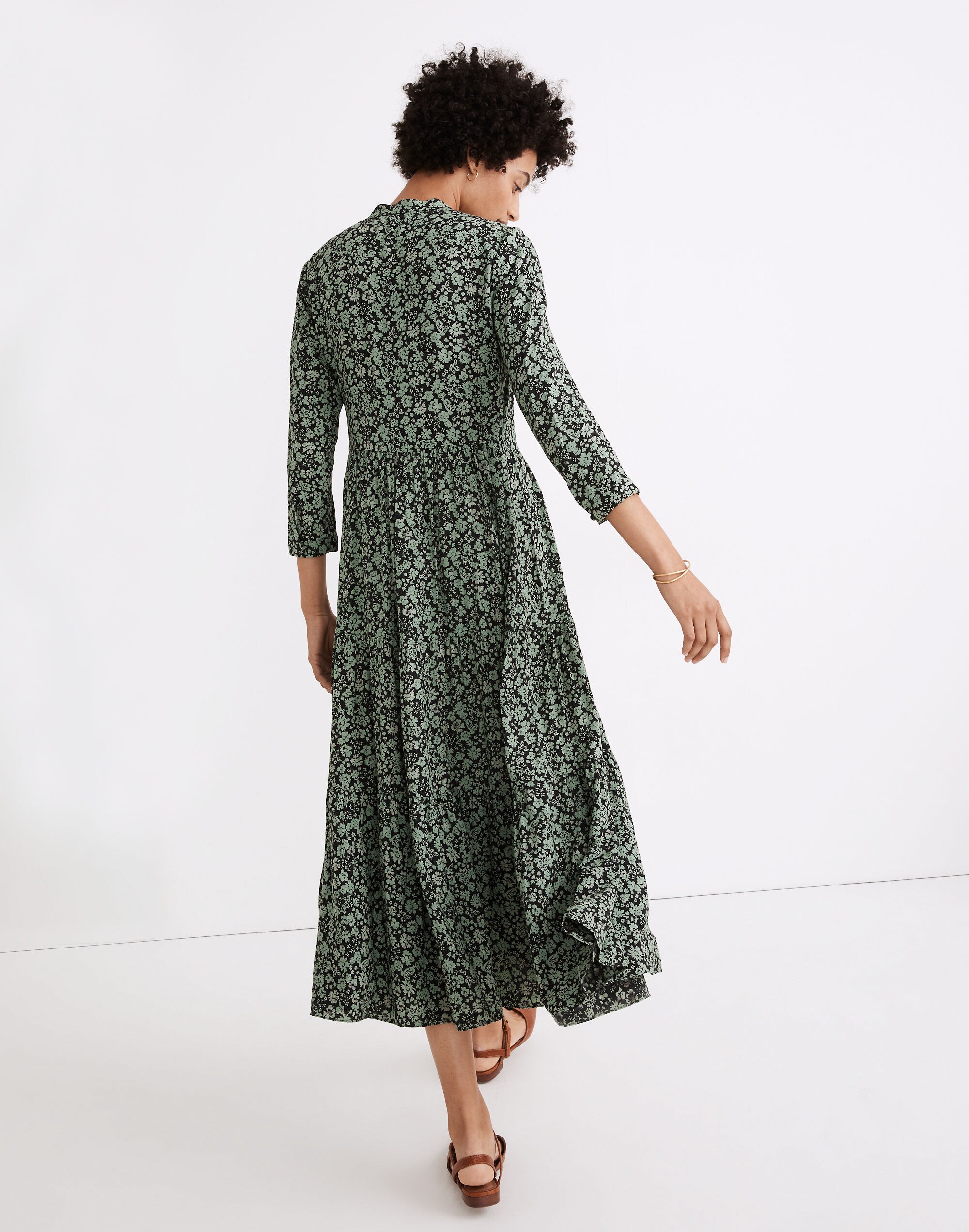 Petite Button-Front Tiered Midi Dress in Fleur Field