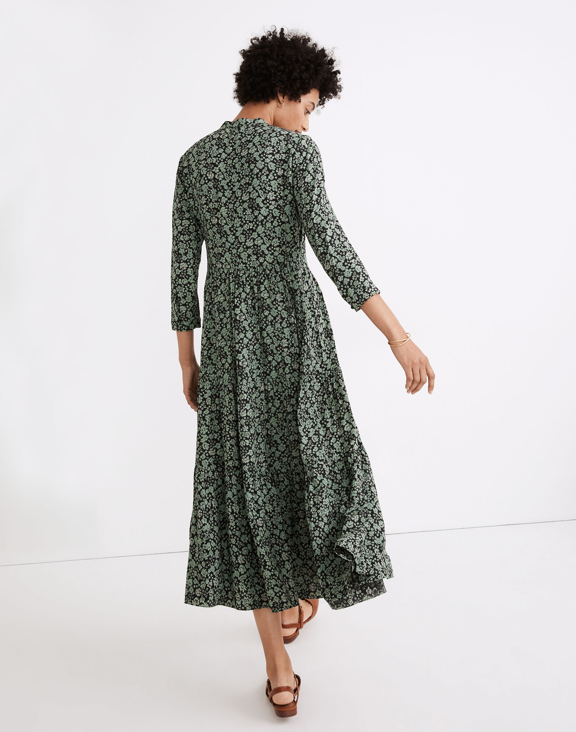 Button-Front Tiered Midi Dress in Fleur Field