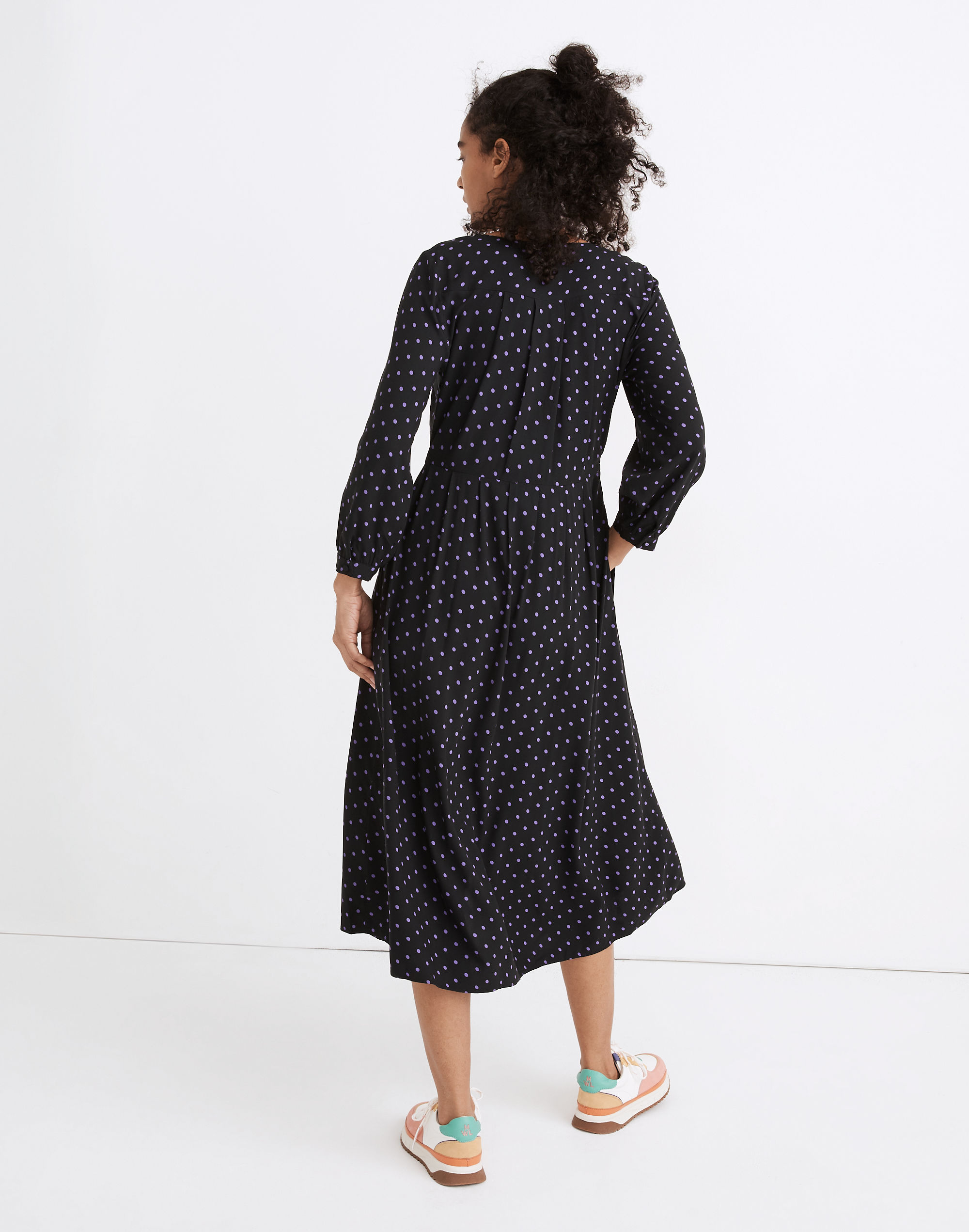 Faux-Wrap Midi Dress in Polka Dot