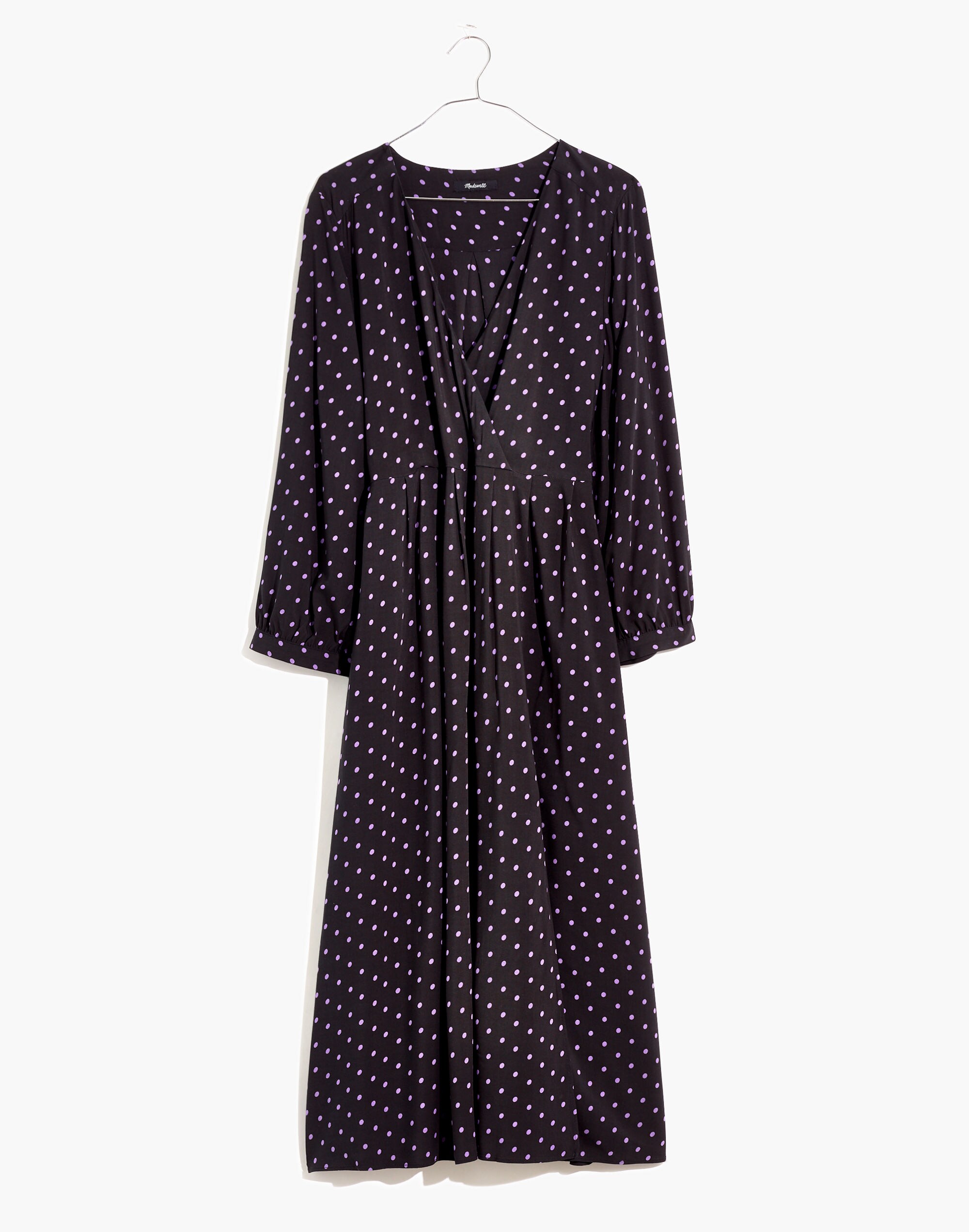 Faux-Wrap Midi Dress in Polka Dot