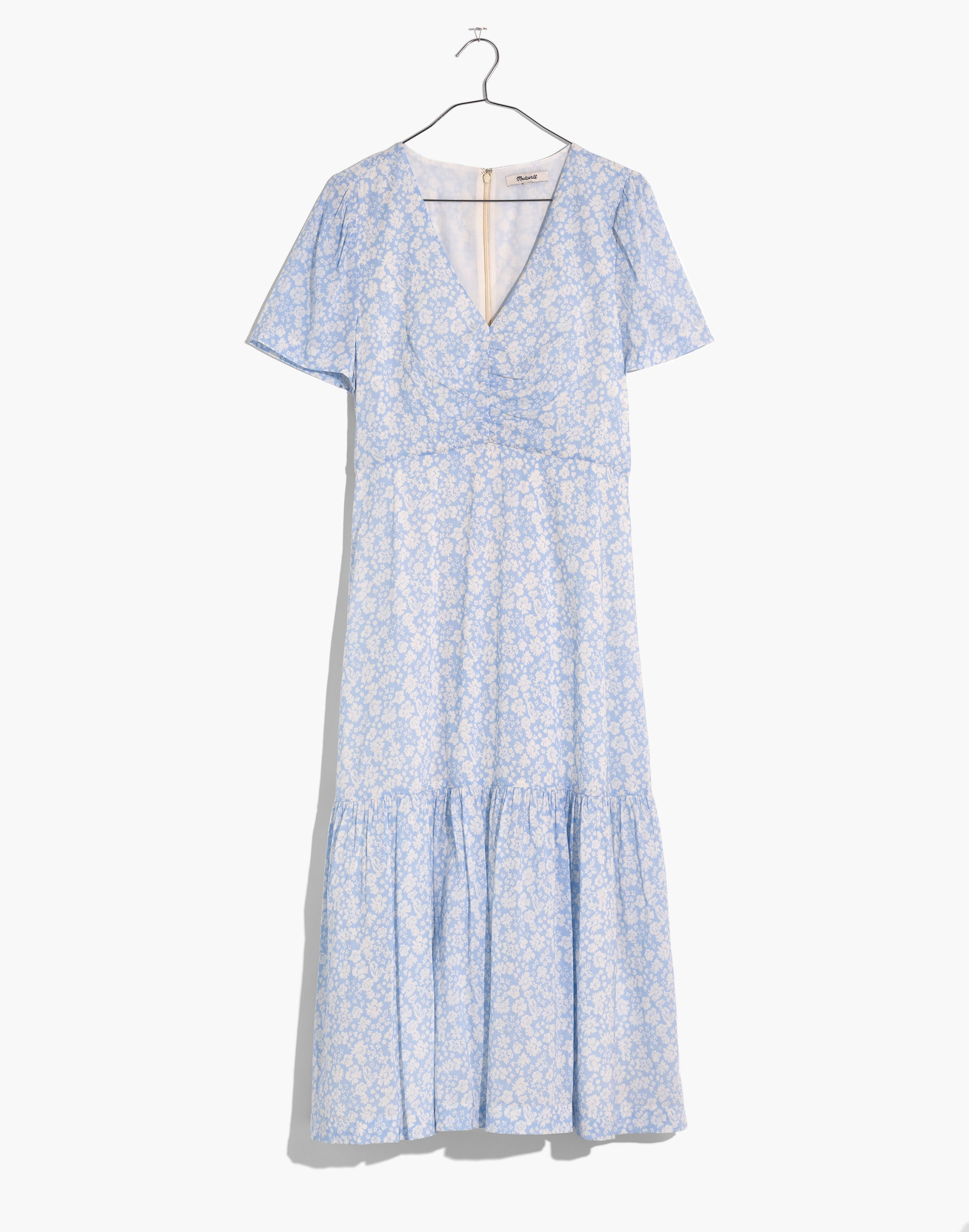 Ruched-Front Ruffle-Hem Midi Dress in Fleur Field