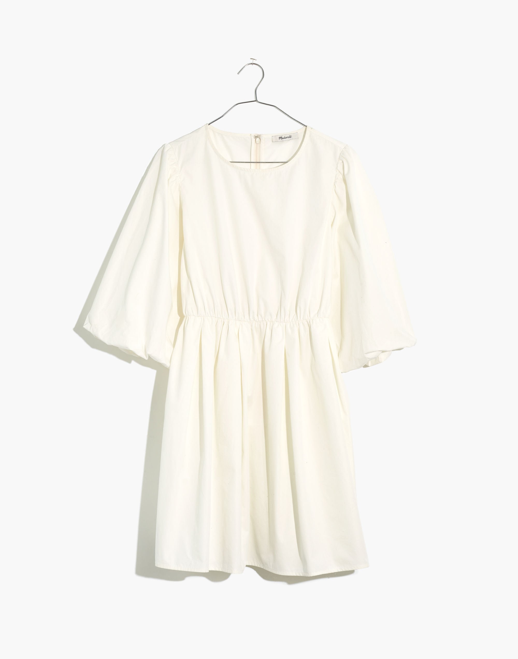 Poplin Crewneck Bubble-Sleeve Mini Dress