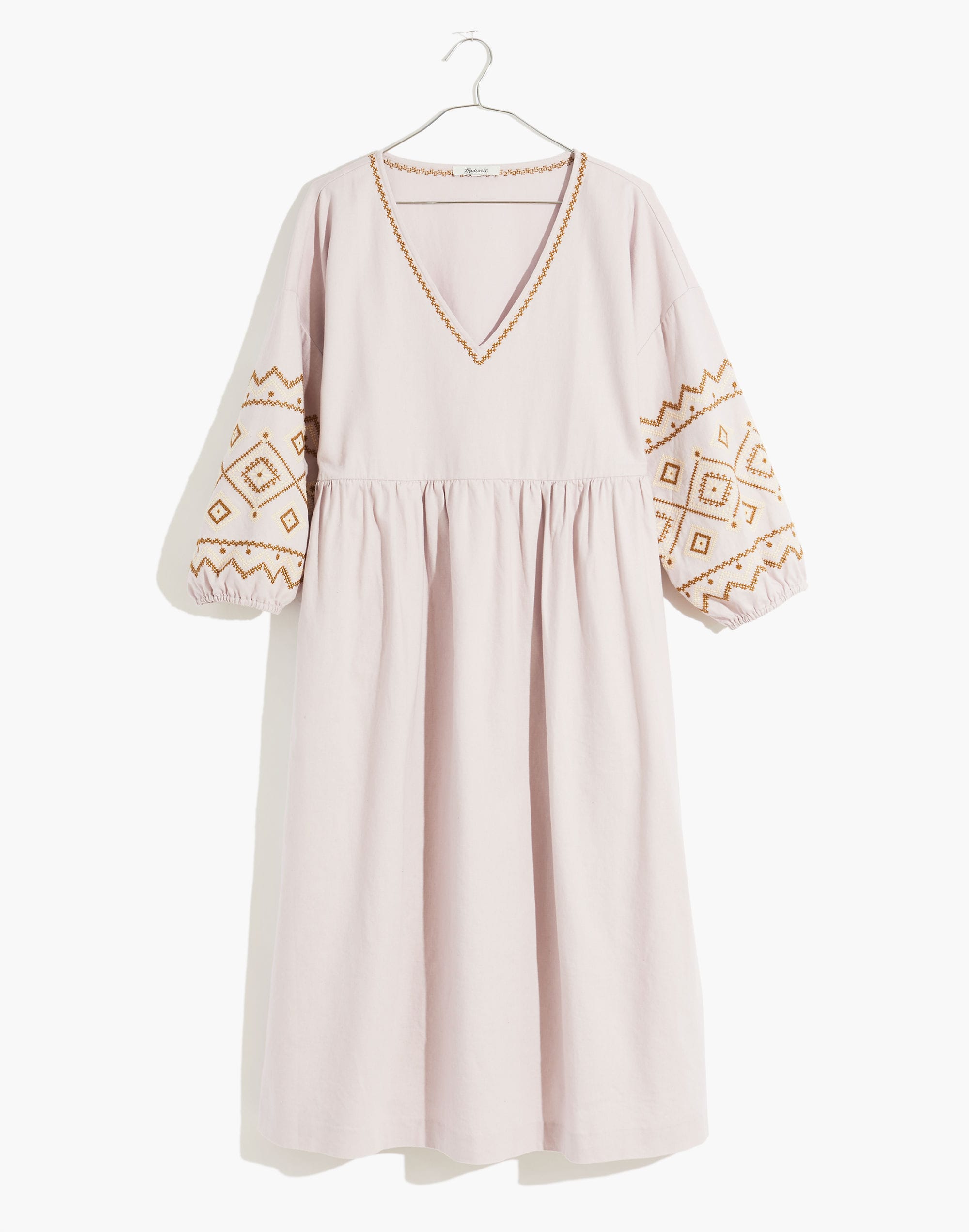 Petite Embroidered-Sleeve Popover Midi Dress