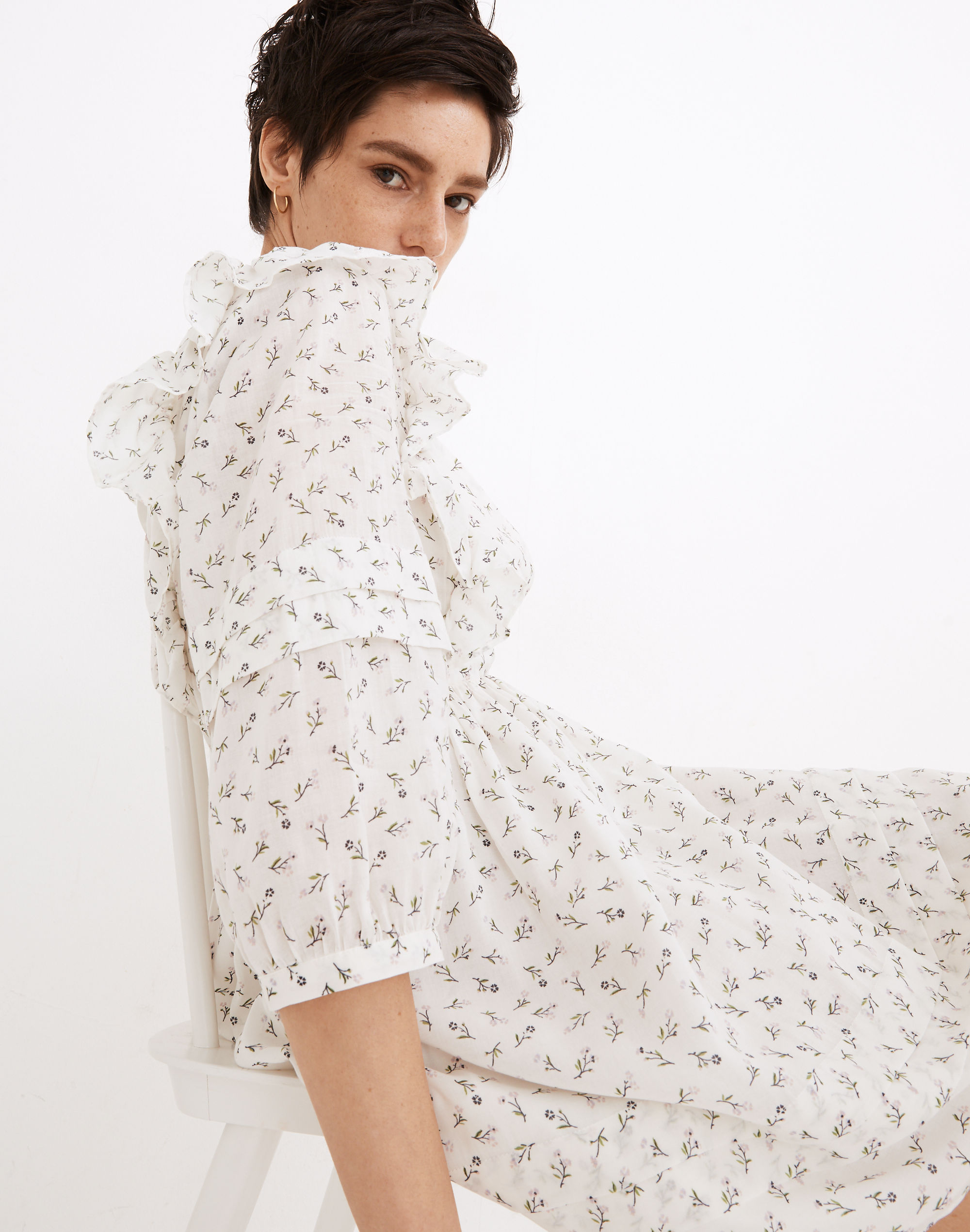 Ruffled Pleat-Sleeve Mini Dress in Spring Fling