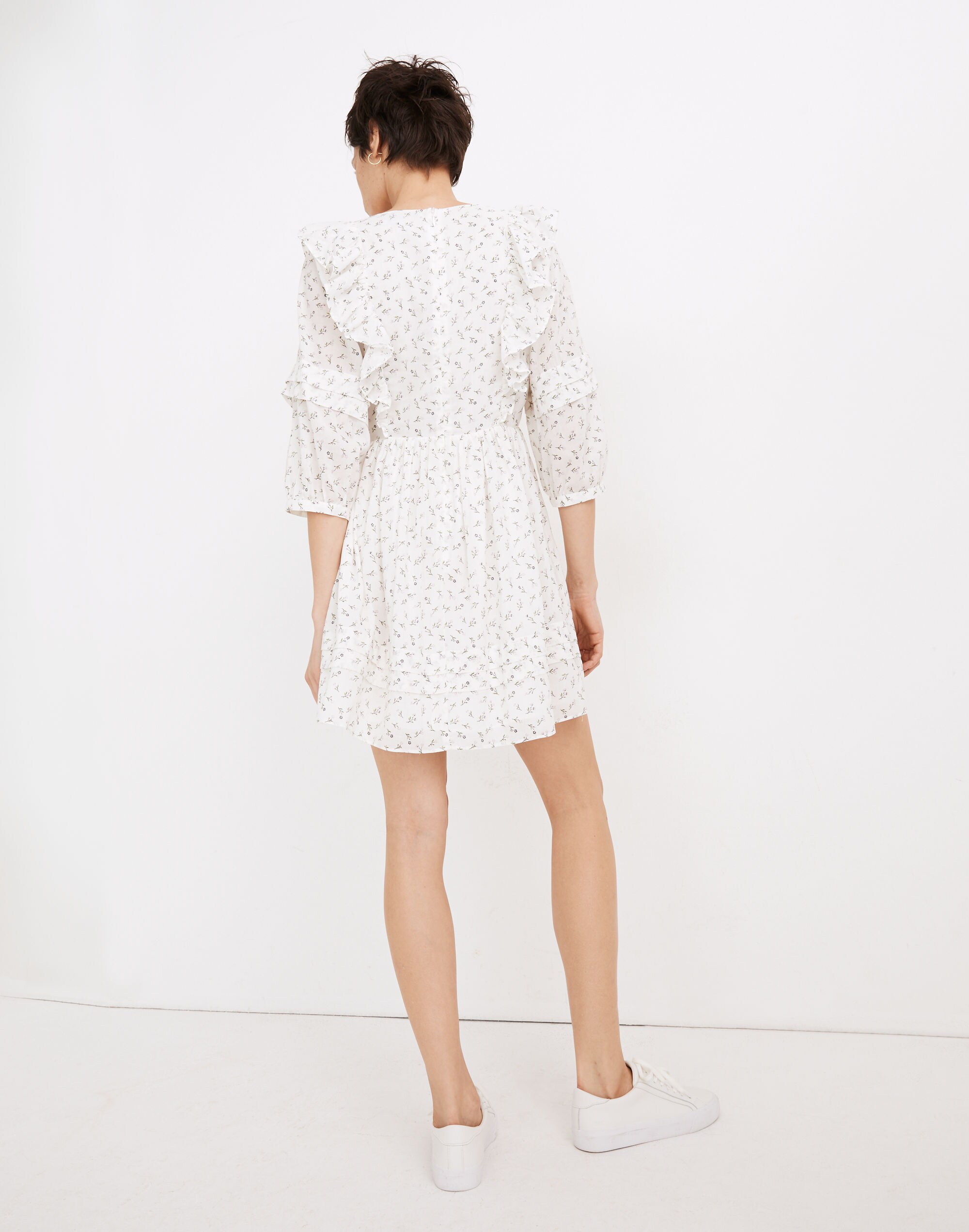 Ruffled Pleat-Sleeve Mini Dress in Spring Fling