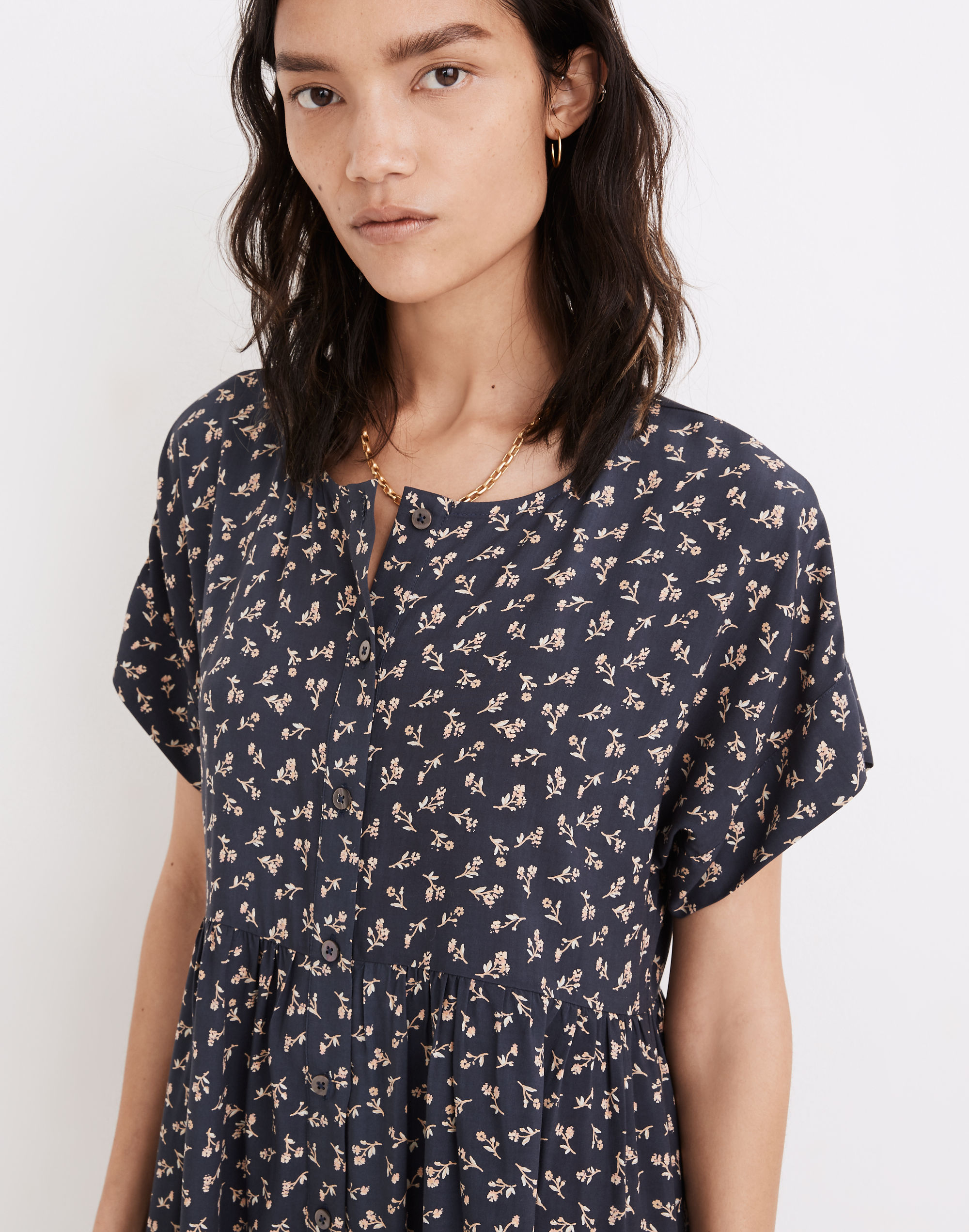 Short-Sleeve Button-Front Mini Dress in Spring Fling