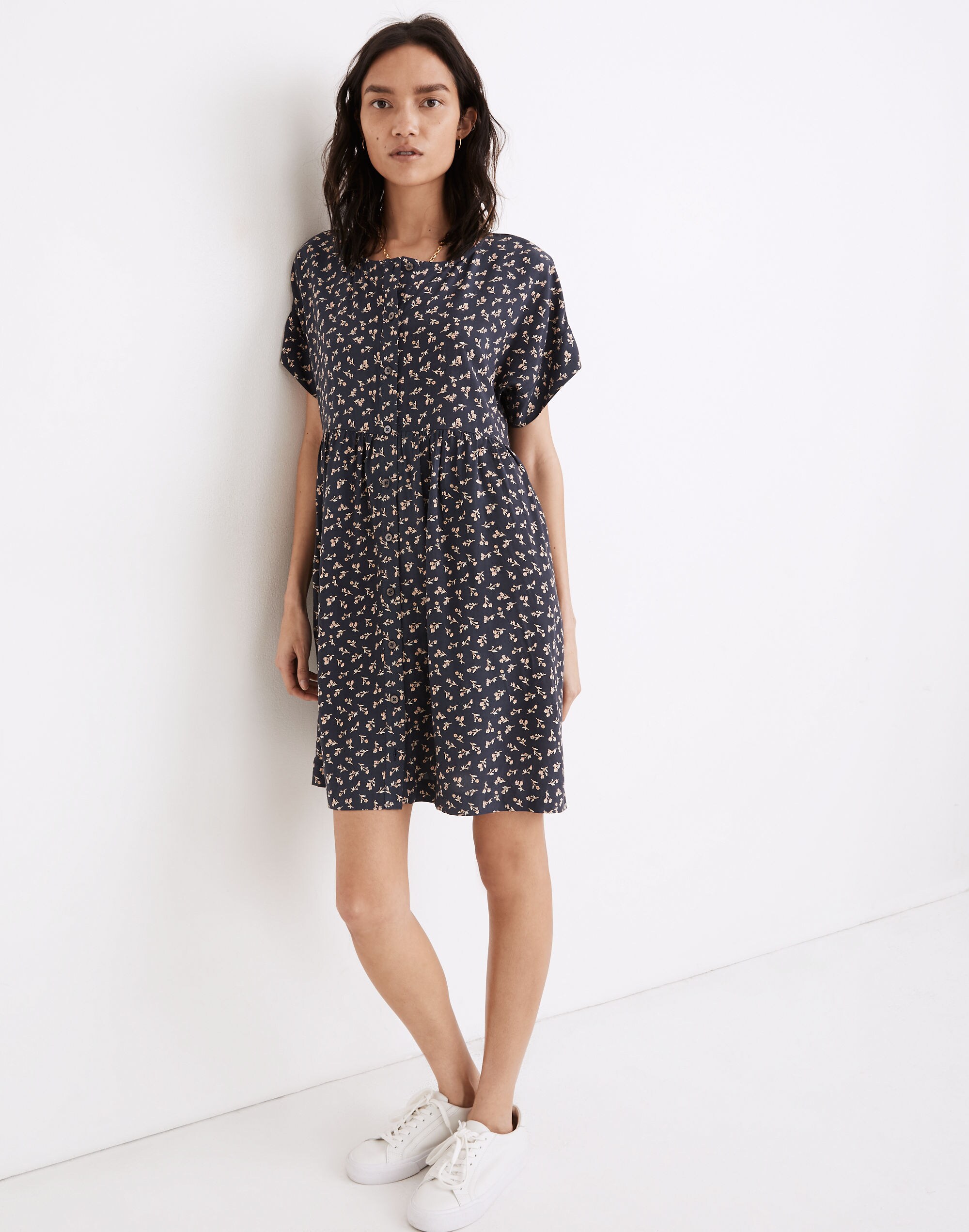 Short-Sleeve Button-Front Mini Dress in Spring Fling