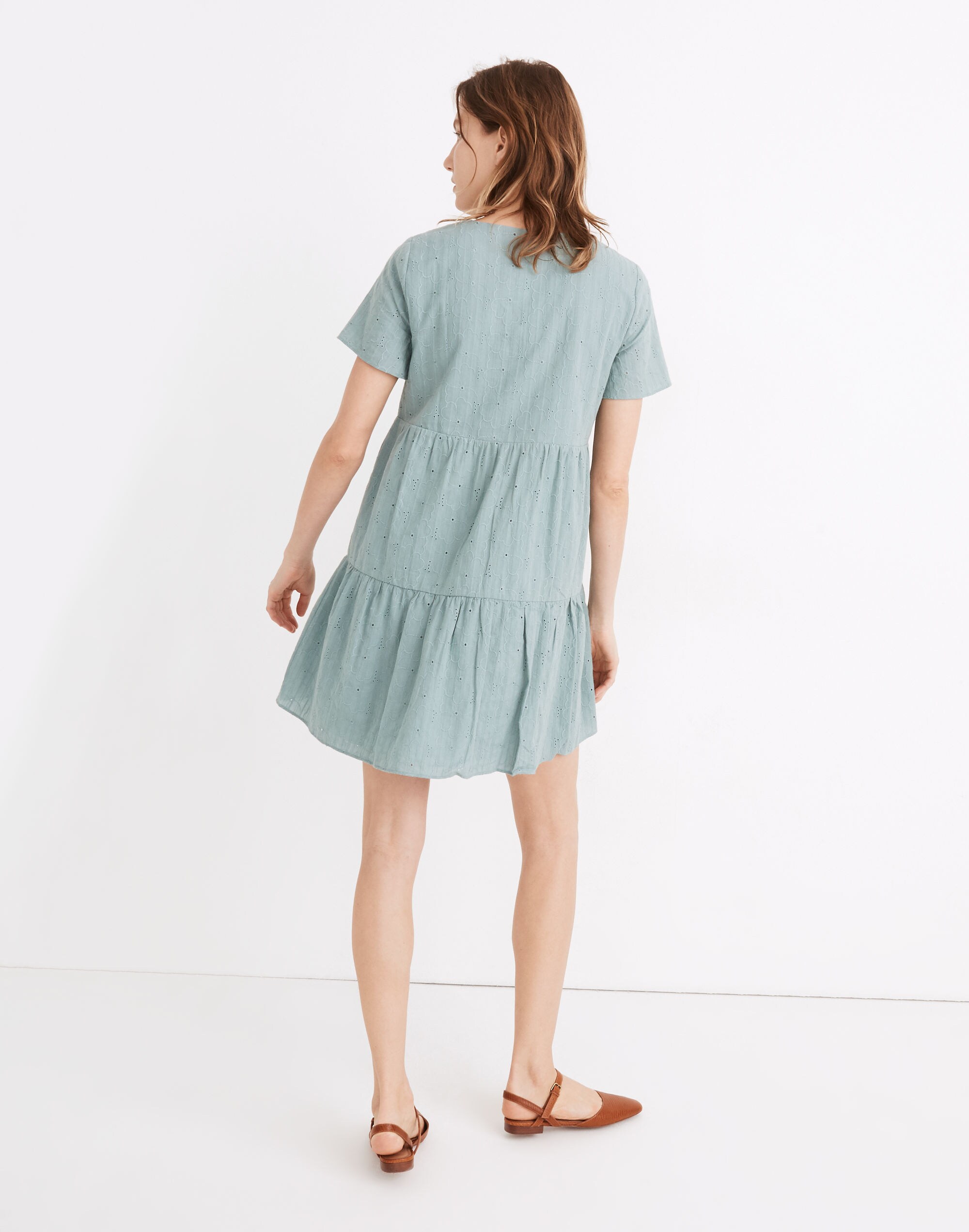 Petite Embroidered Eyelet Button-Front Tiered Mini Dress