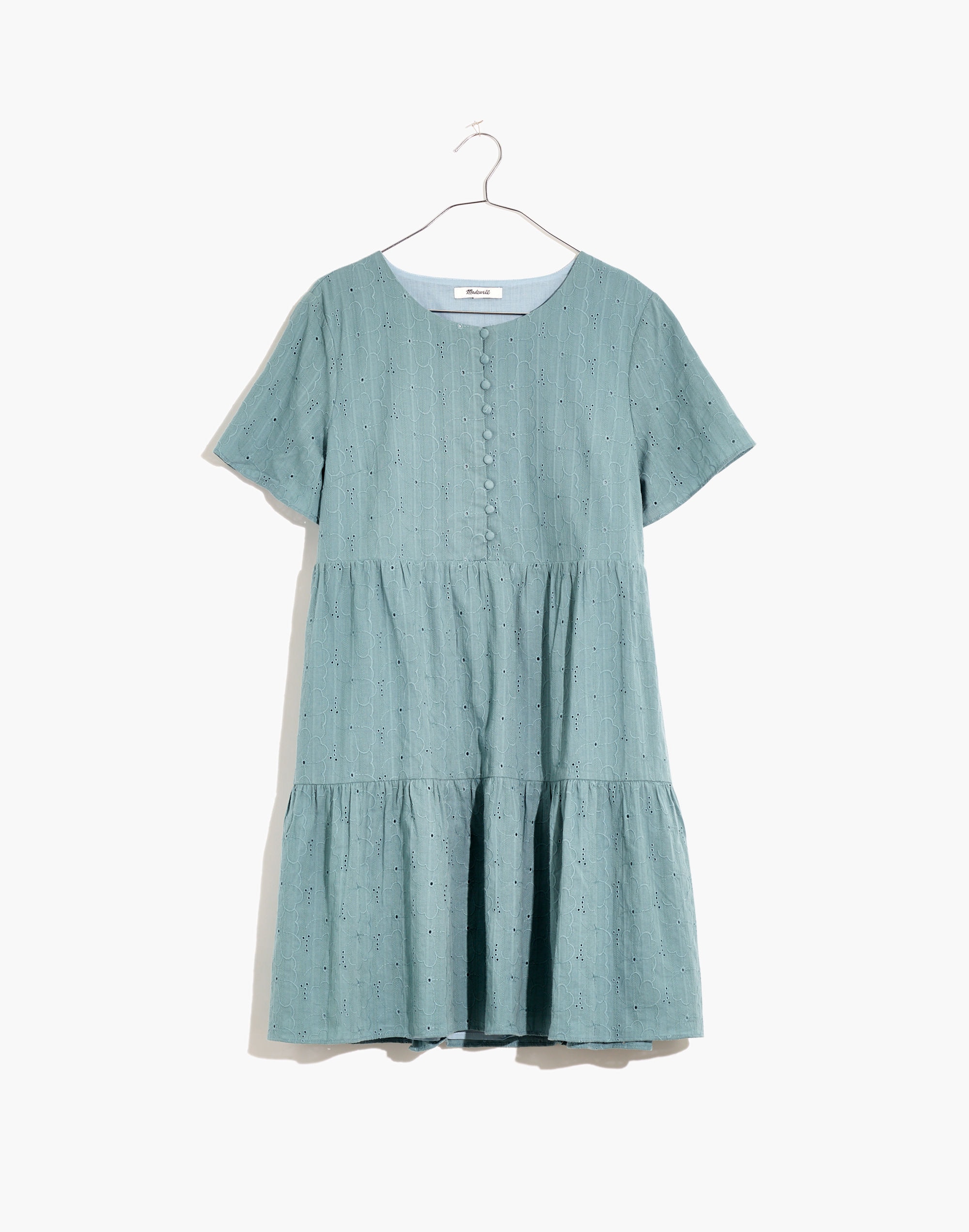 Petite Embroidered Eyelet Button-Front Tiered Mini Dress