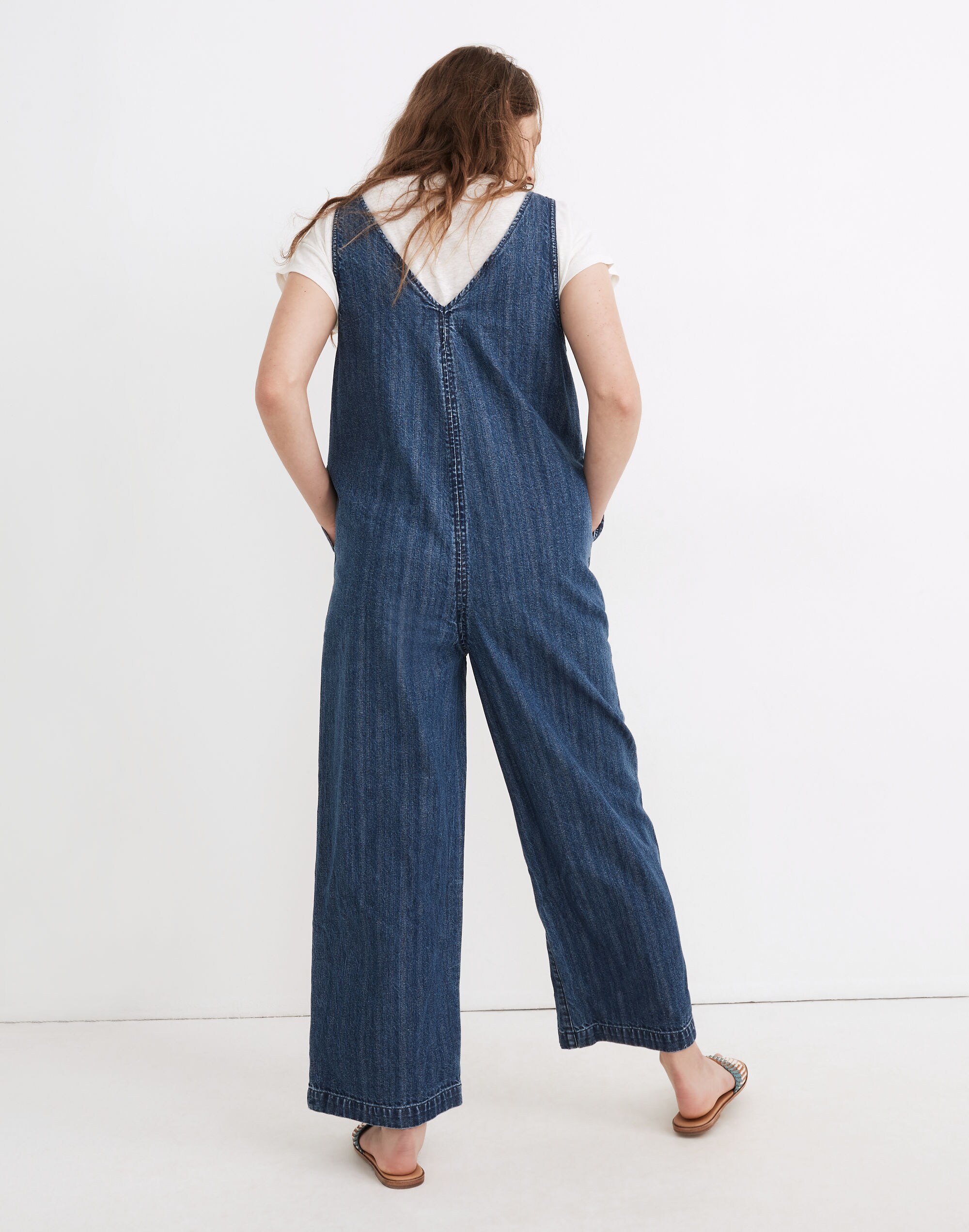 Denim V-Neck Wide-Leg Jumpsuit
