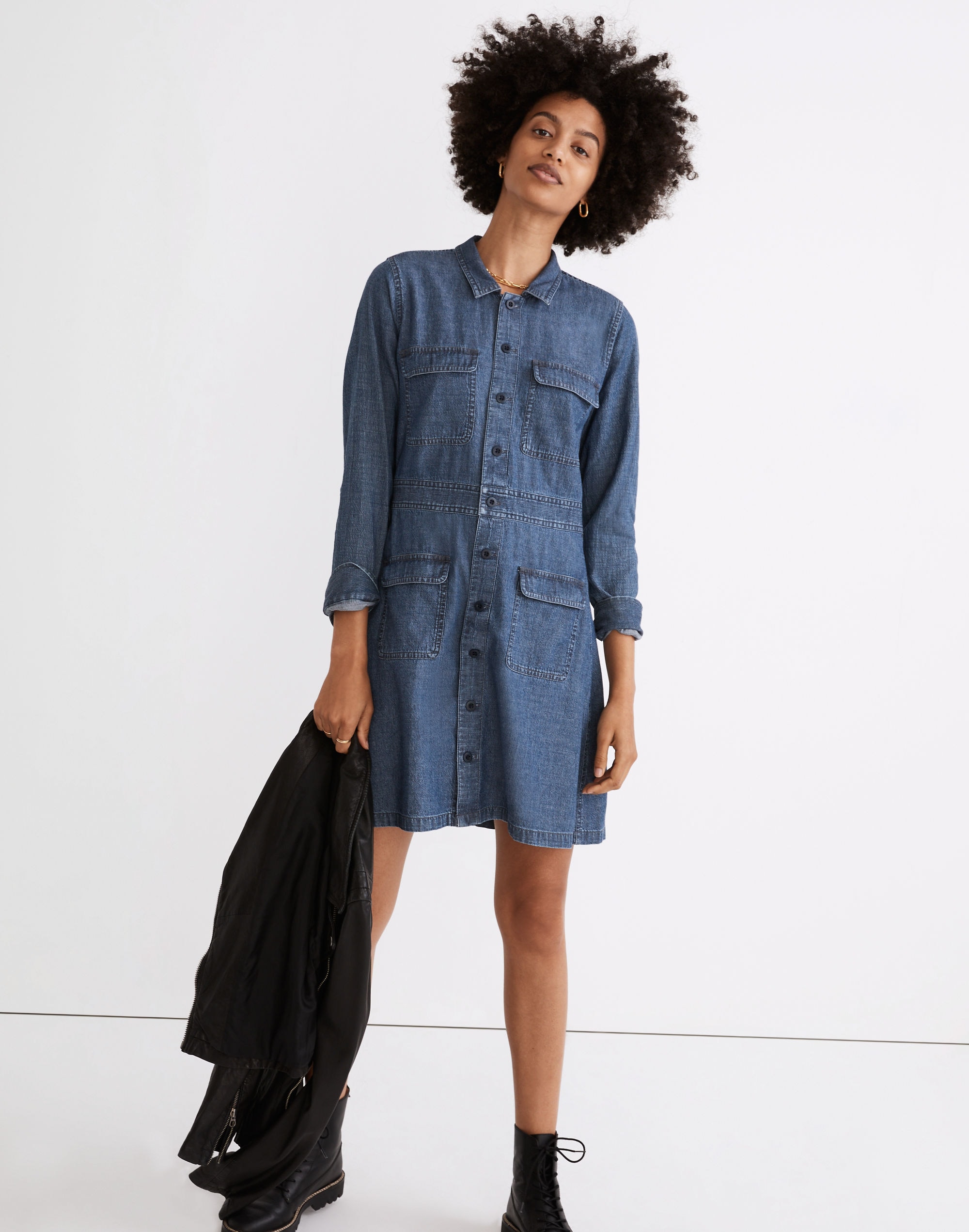 denim utility shirtdress