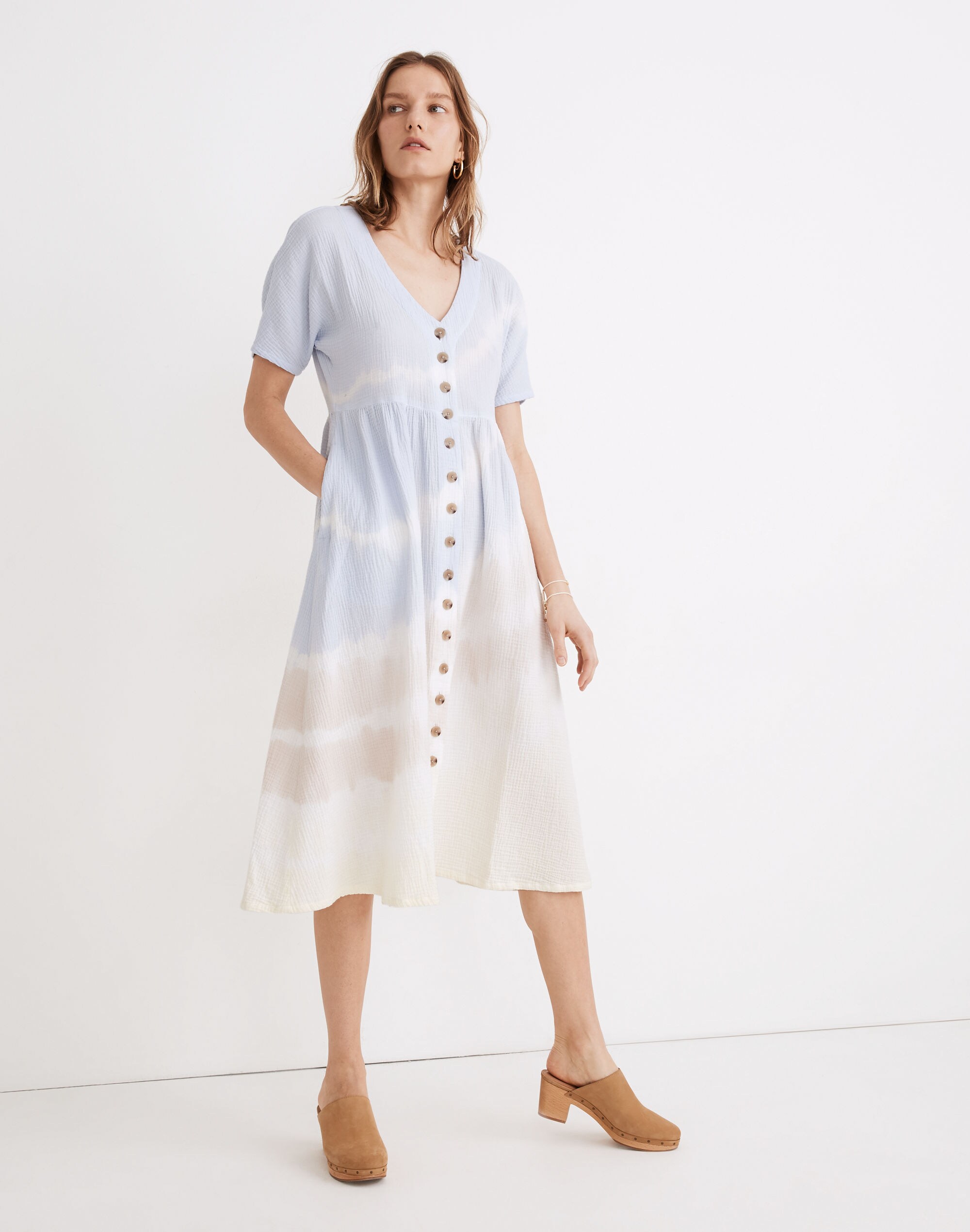 Tie-Dye Lightspun Button-Front Midi Dress