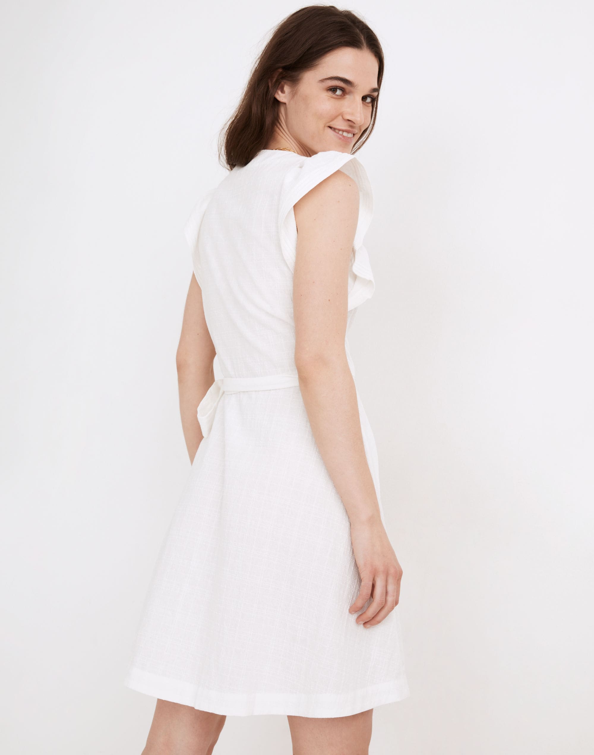 Ruffle-Sleeve Wrap Mini Dress