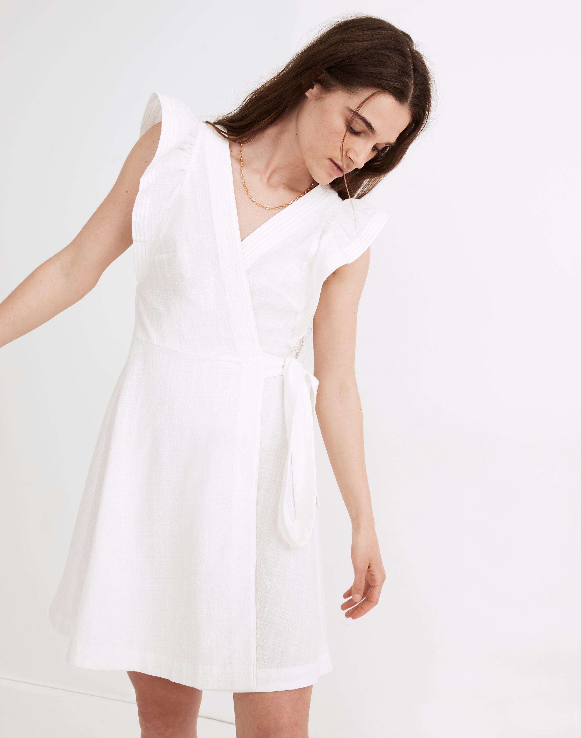 ruffle-sleeve wrap mini dress