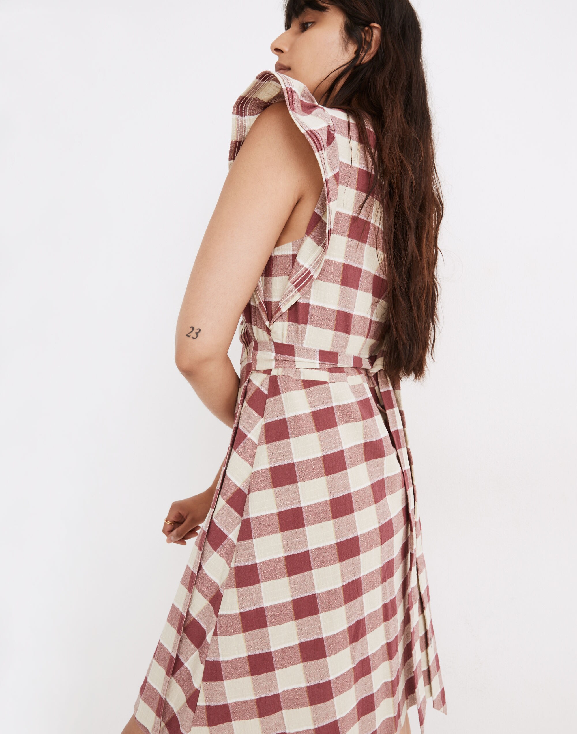 Gingham Ruffled Wrap Mini Dress