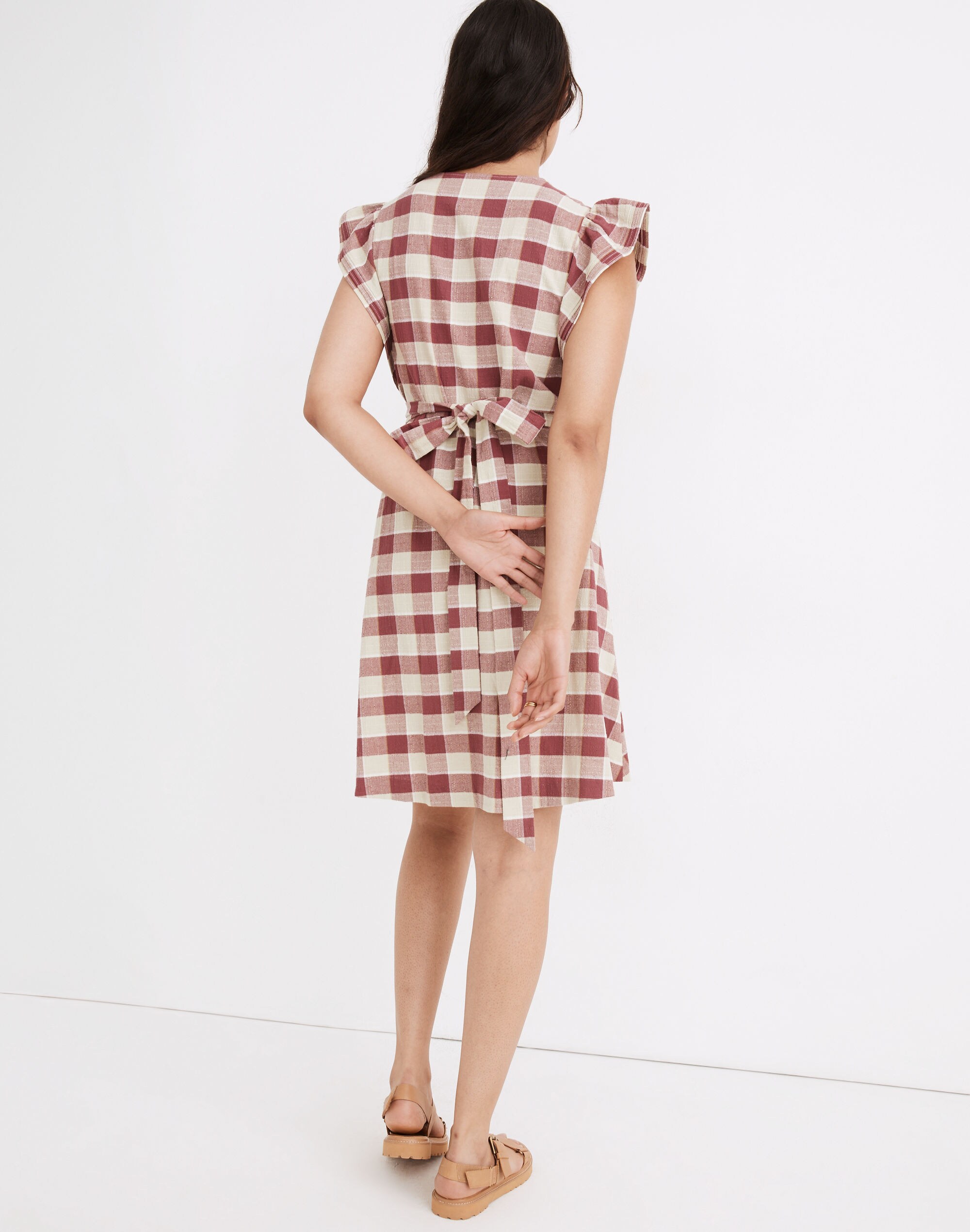 Gingham Ruffled Wrap Mini Dress