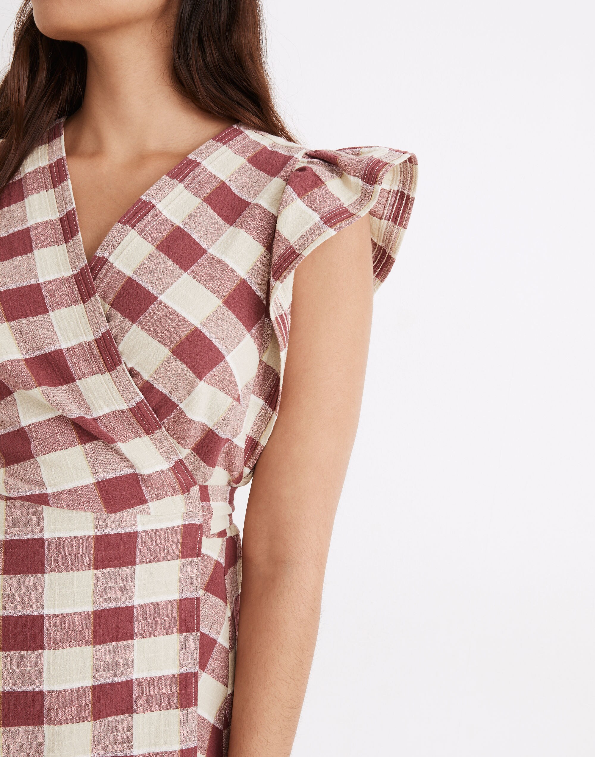 Gingham Ruffled Wrap Mini Dress